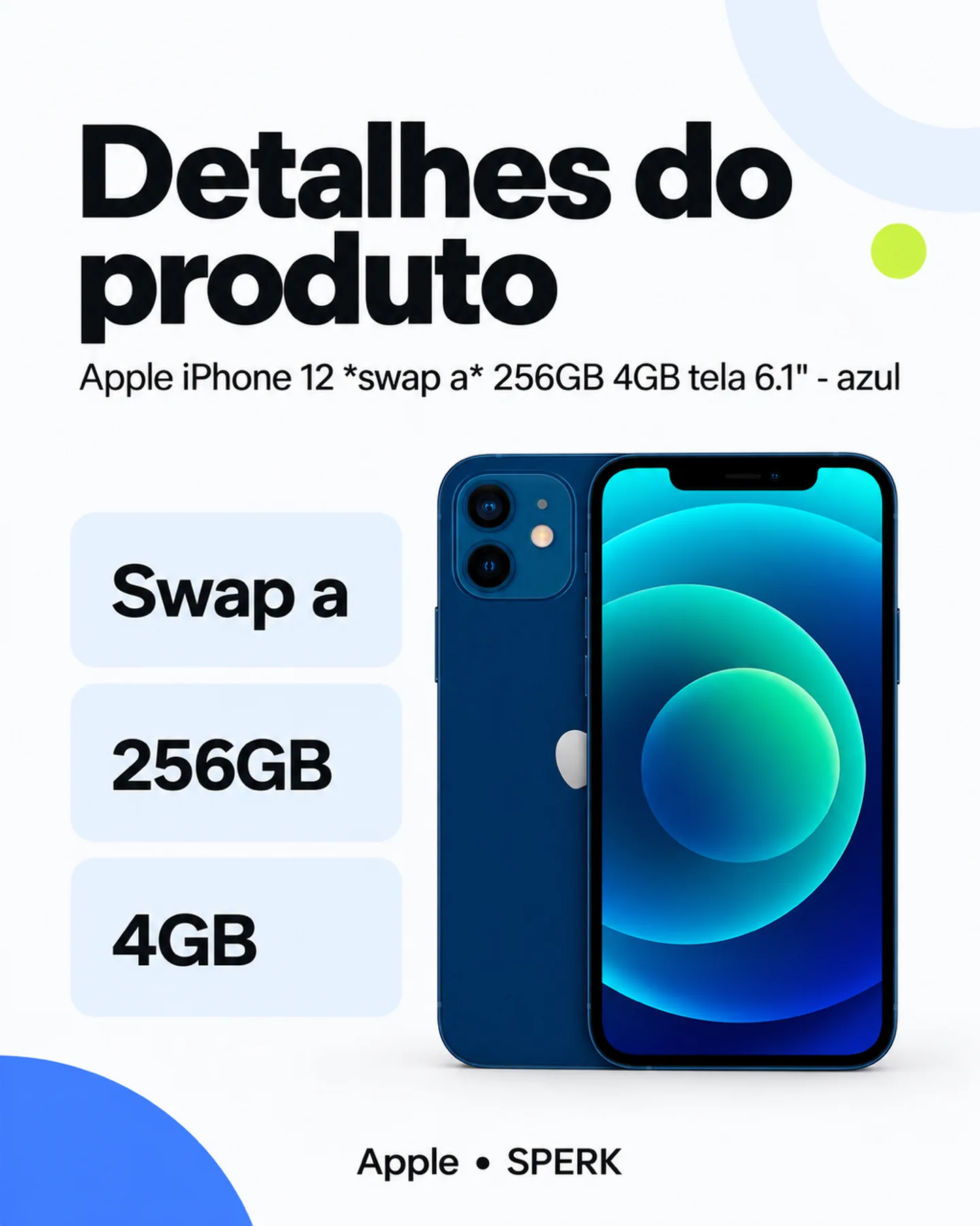 Apple iPhone 12 *swap a* 256GB 4GB tela 6.1" - azul — painel 4