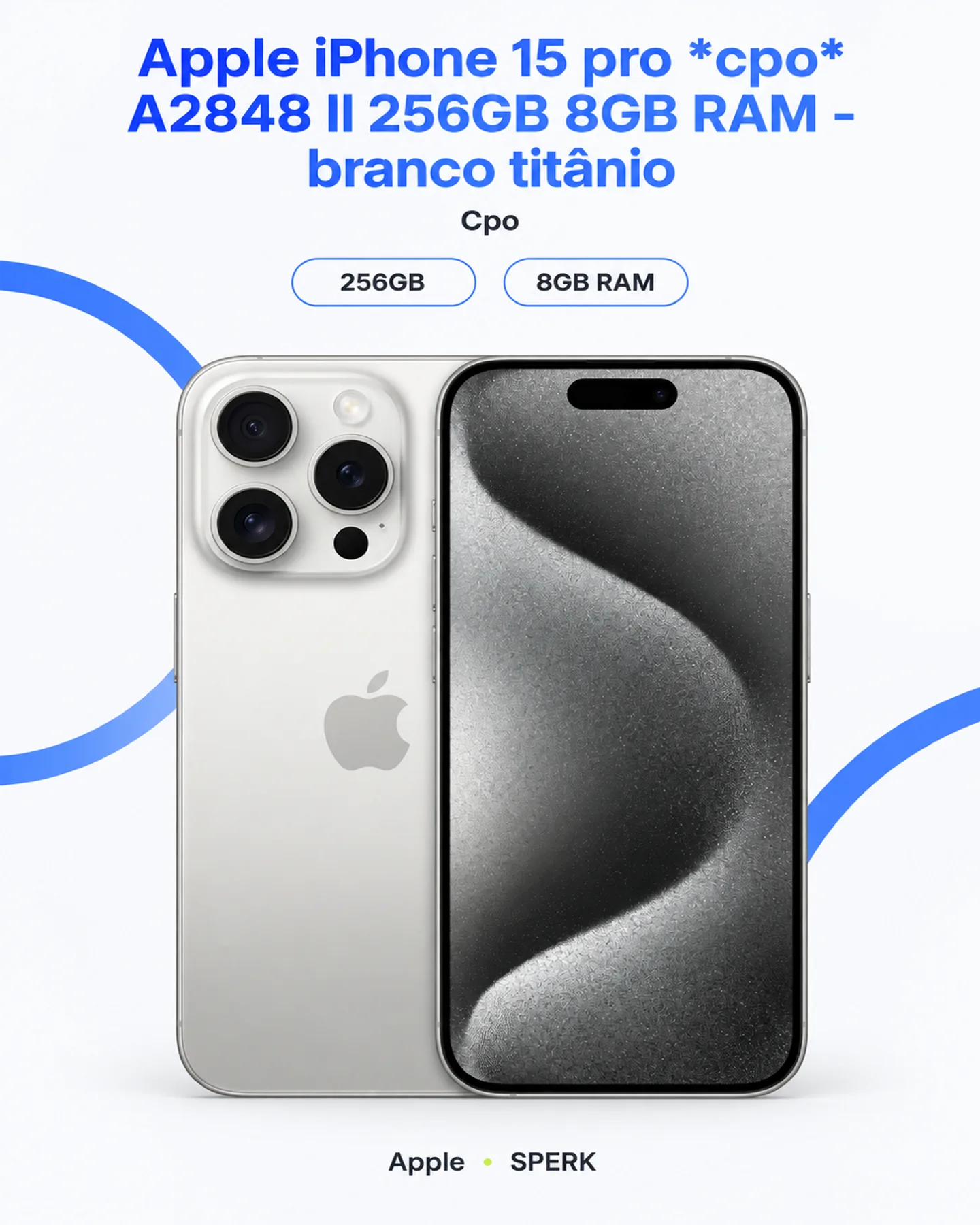 Apple iPhone 15 pro *cpo* A2848 ll 256GB 8GB RAM - branco titânio — painel 1