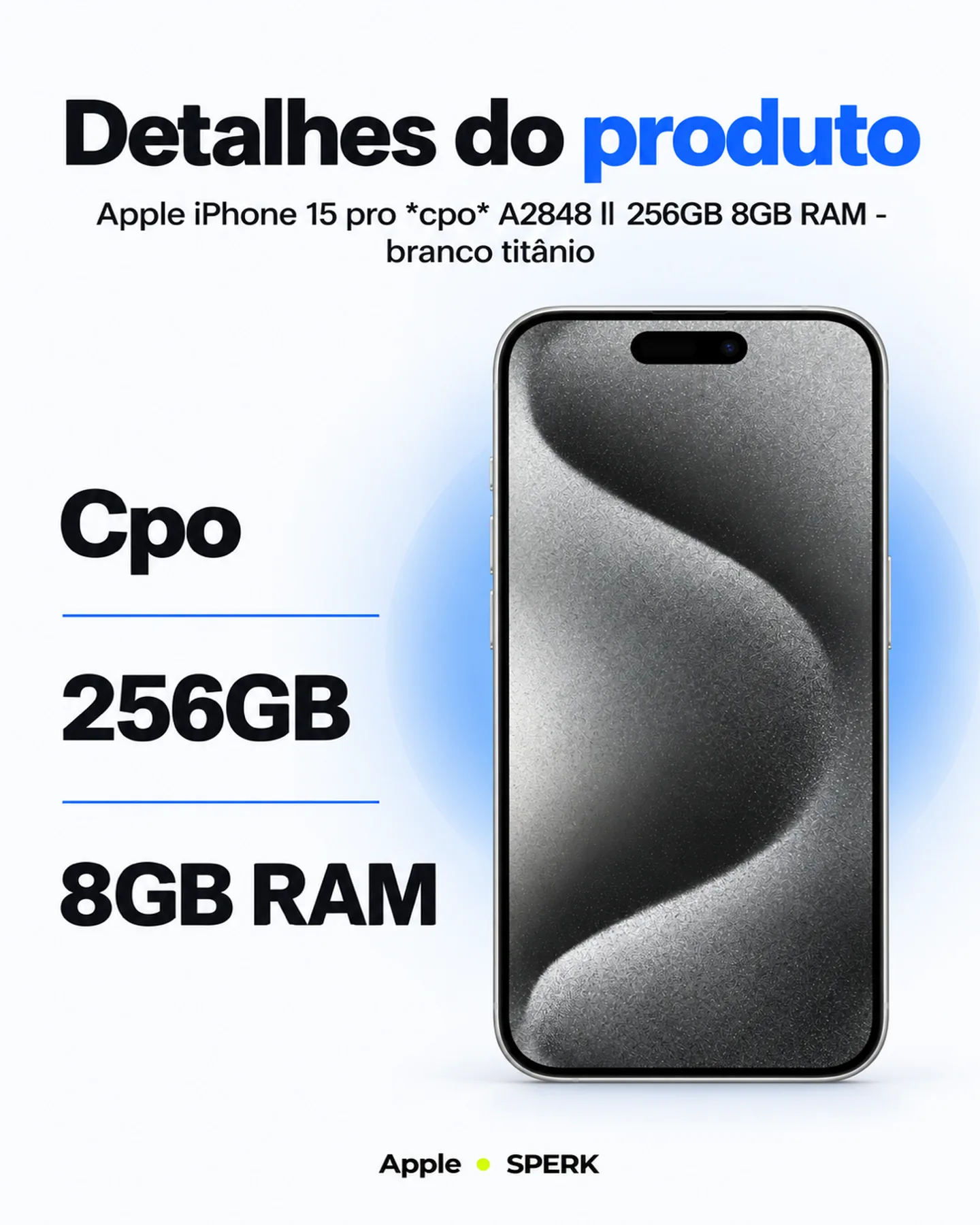 Apple iPhone 15 pro *cpo* A2848 ll 256GB 8GB RAM - branco titânio — painel 4