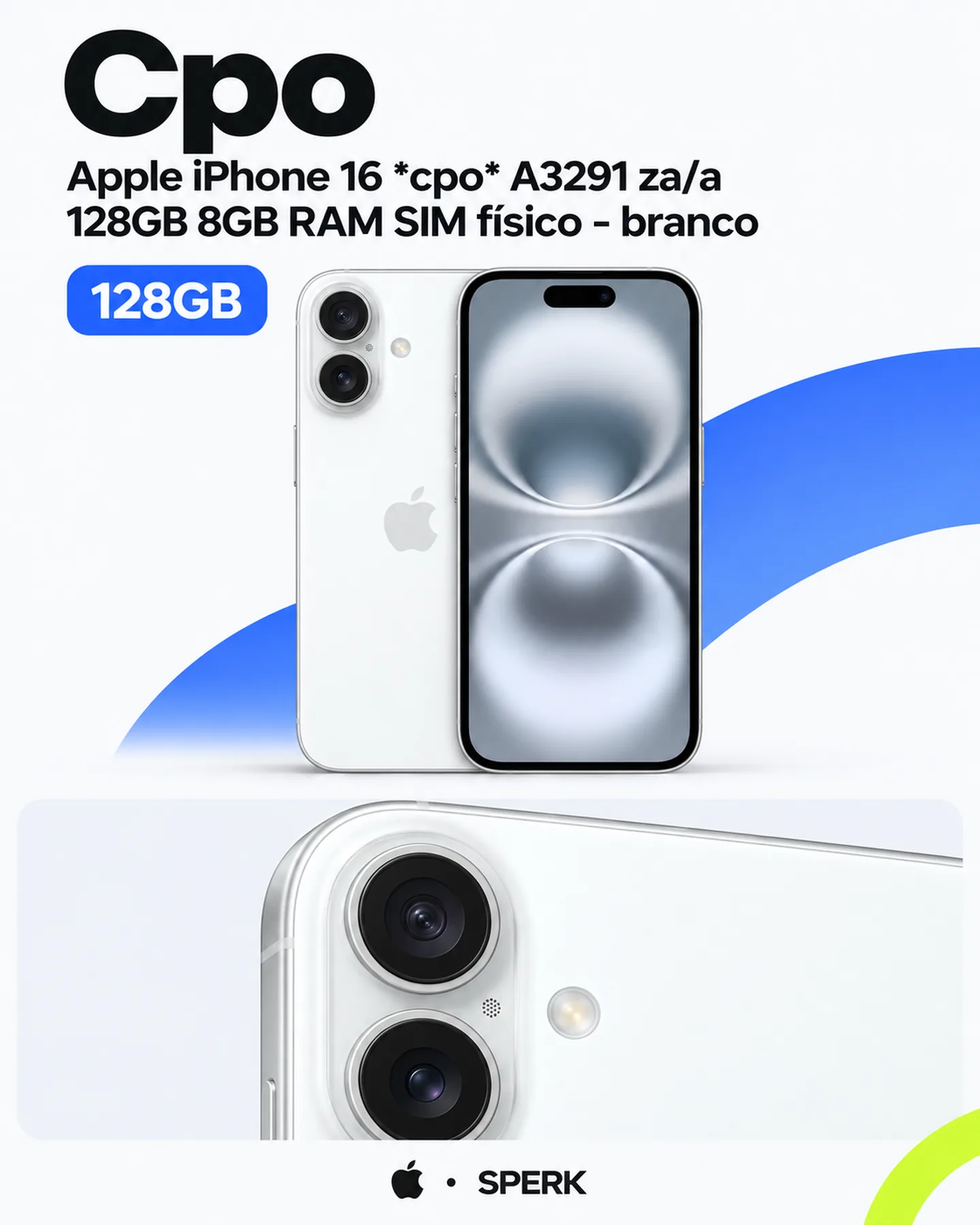 Apple iPhone 16 *cpo* A3291 za/a 128GB 8GB RAM SIM físico - branco — painel 2