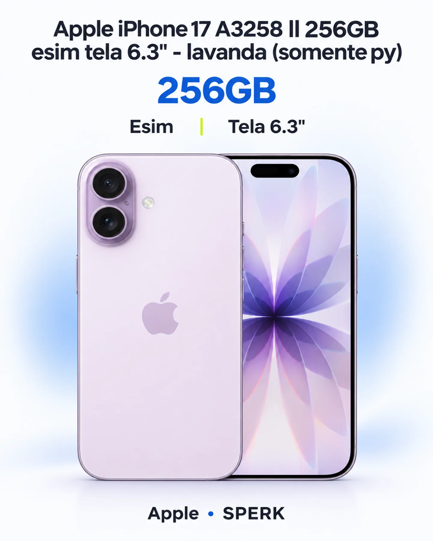 Apple iPhone 17 A3258 ll 256GB esim tela 6.3" - lavanda (somente py) — painel 1