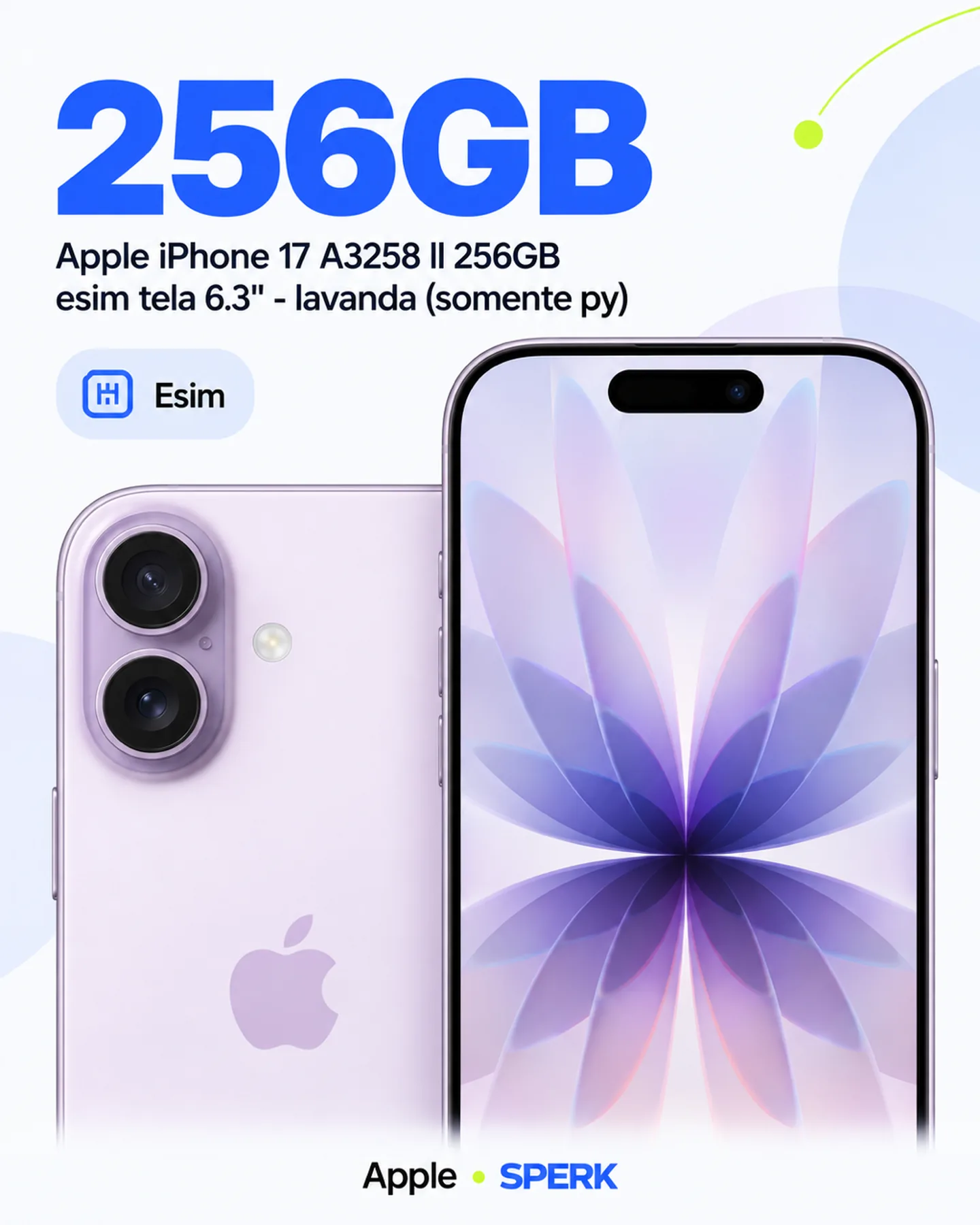 Apple iPhone 17 A3258 ll 256GB esim tela 6.3" - lavanda (somente py) — painel 2