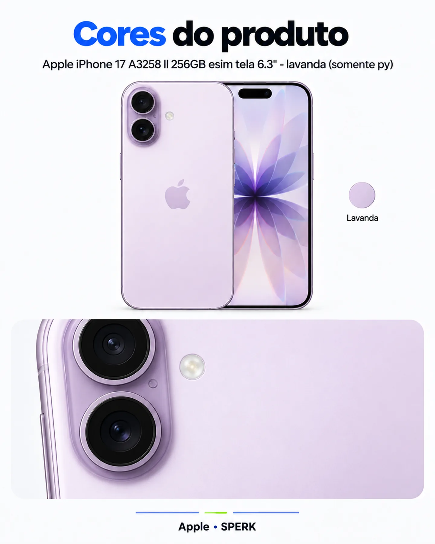 Apple iPhone 17 A3258 ll 256GB esim tela 6.3" - lavanda (somente py) — painel 5