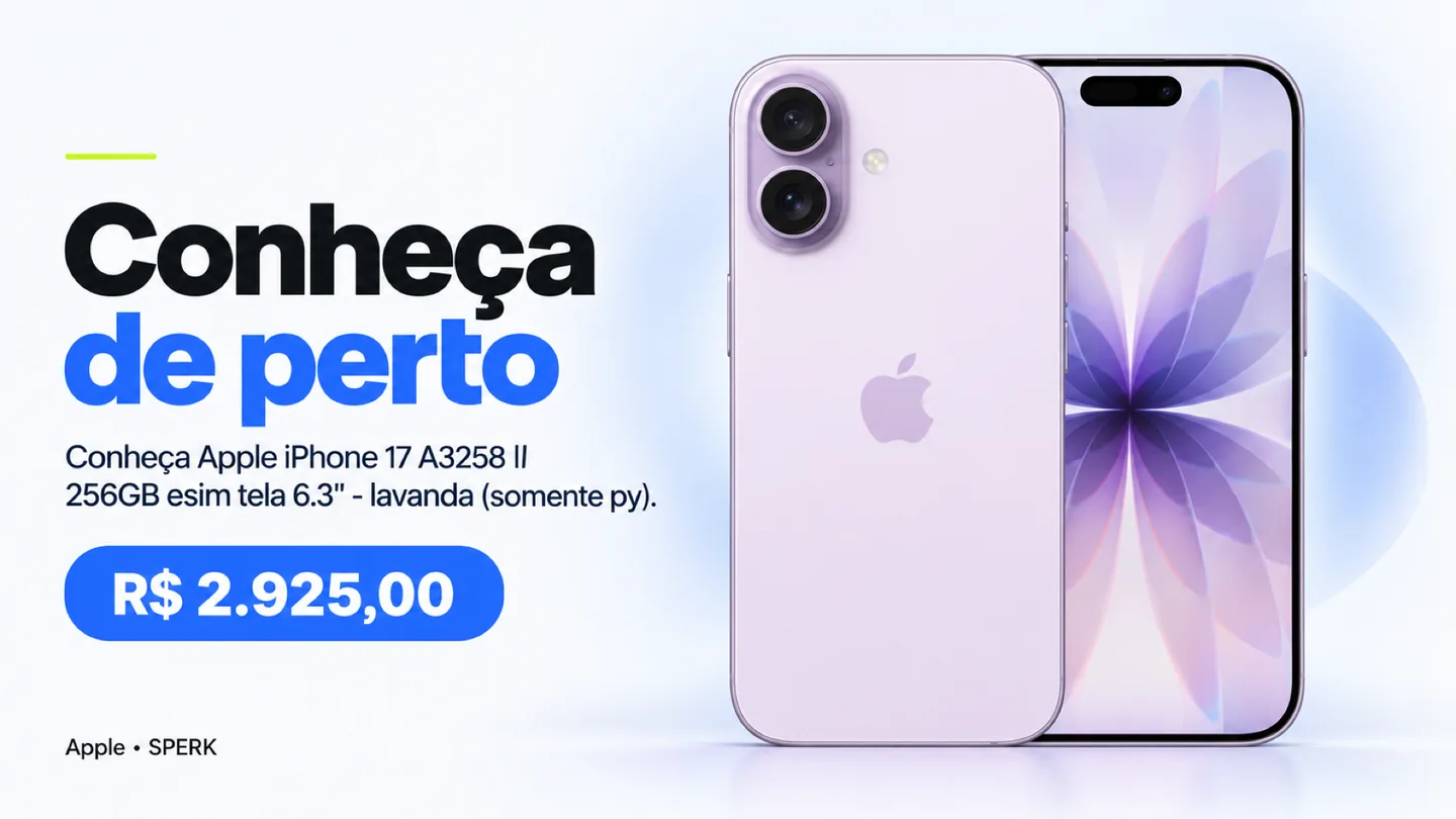 Apple iPhone 17 A3258 ll 256GB esim tela 6.3" - lavanda (somente py) — heroi descricao