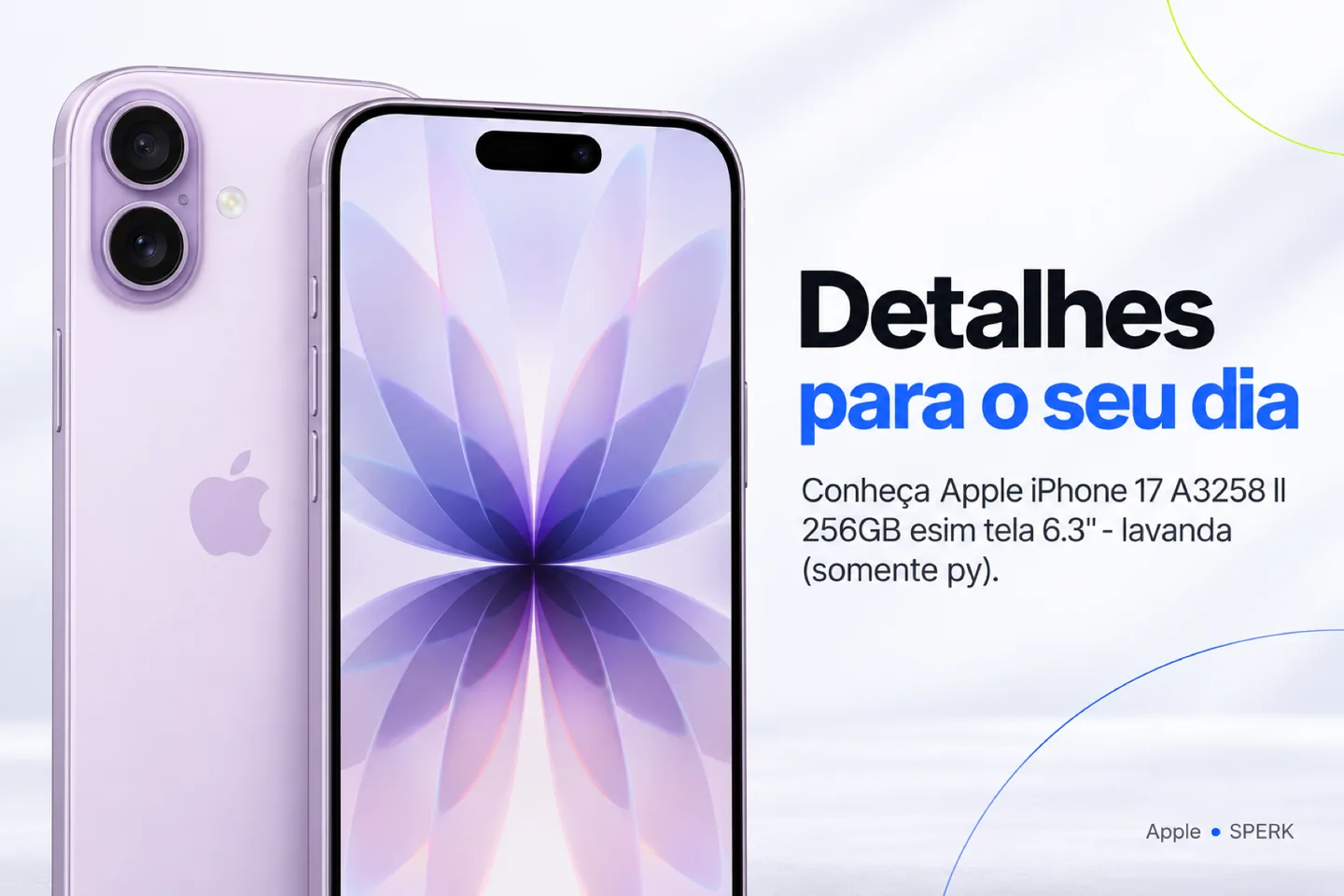 Apple iPhone 17 A3258 ll 256GB esim tela 6.3" - lavanda (somente py) — diferencial uso