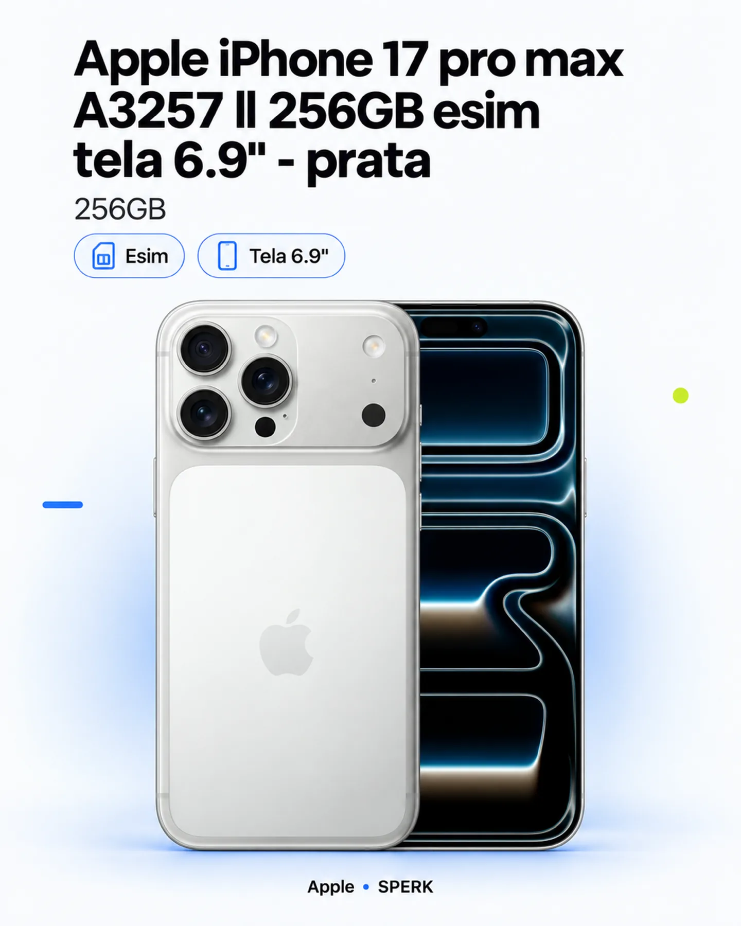 Apple iPhone 17 pro max A3257 ll 256GB esim tela 6.9" - prata — painel 1