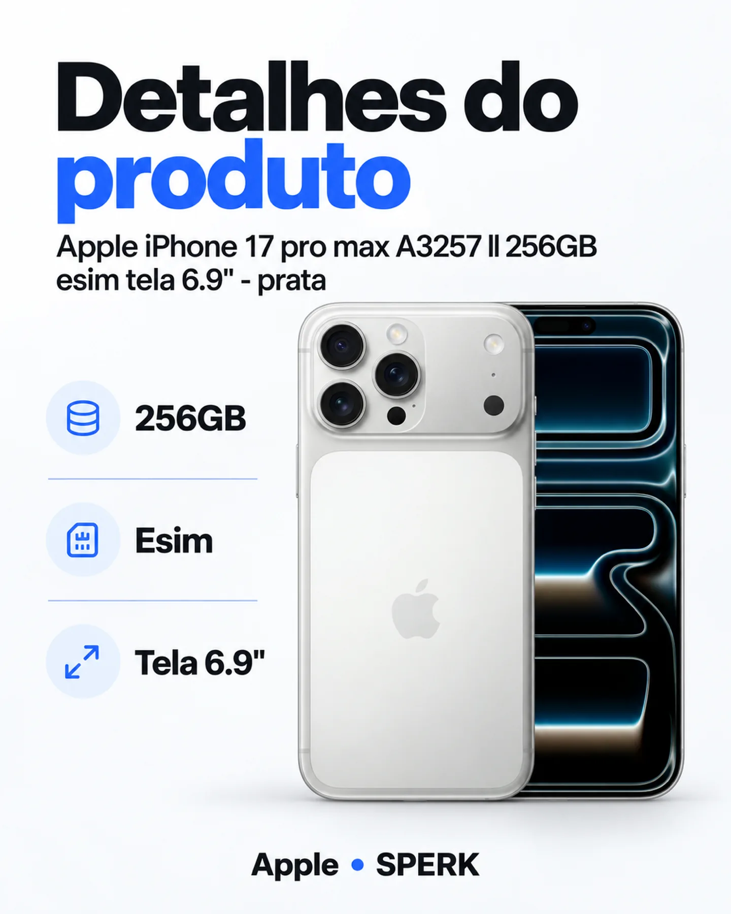 Apple iPhone 17 pro max A3257 ll 256GB esim tela 6.9" - prata — painel 4