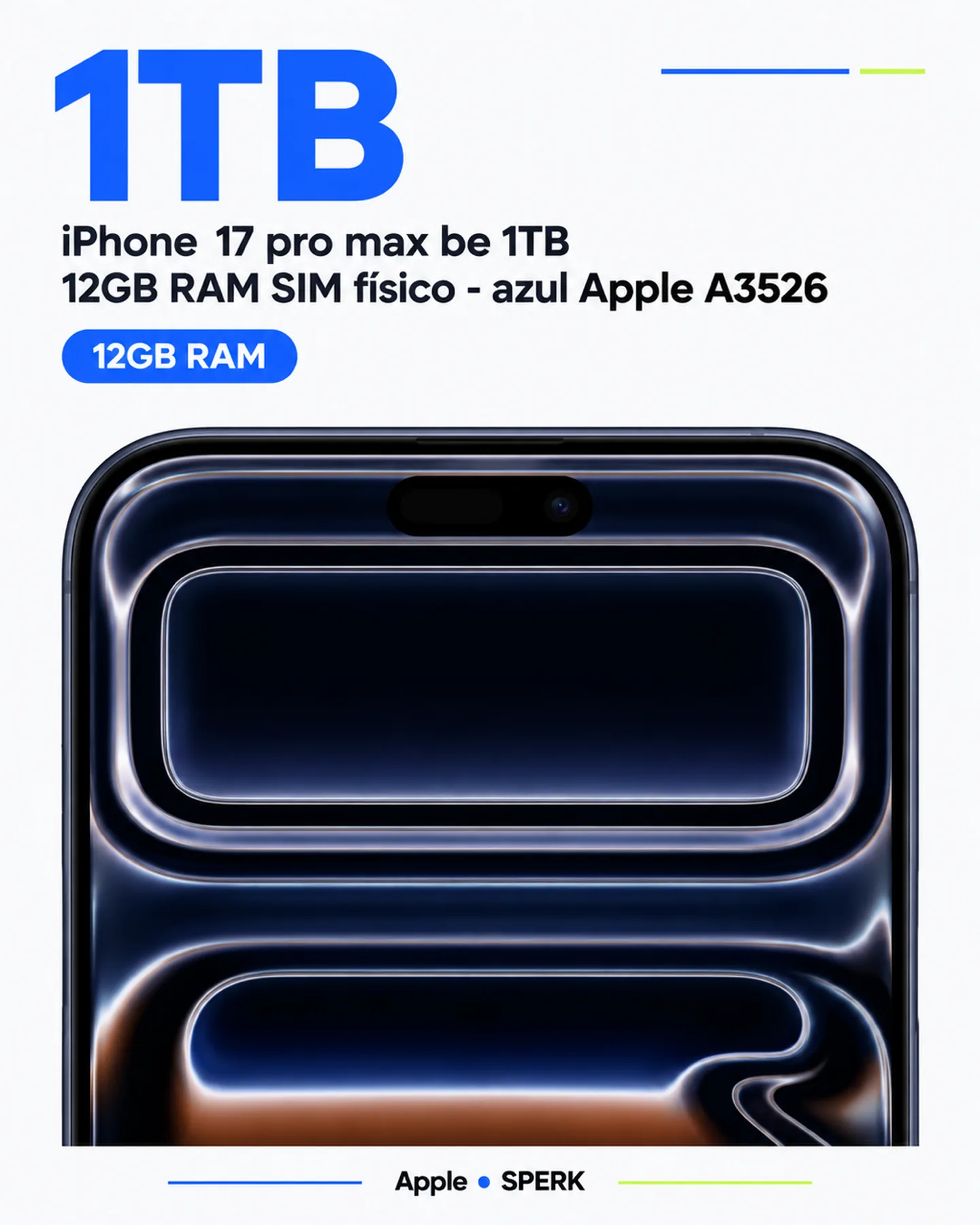 iPhone 17 pro max be 1TB 12GB RAM SIM físico - azul Apple A3526 — painel 2