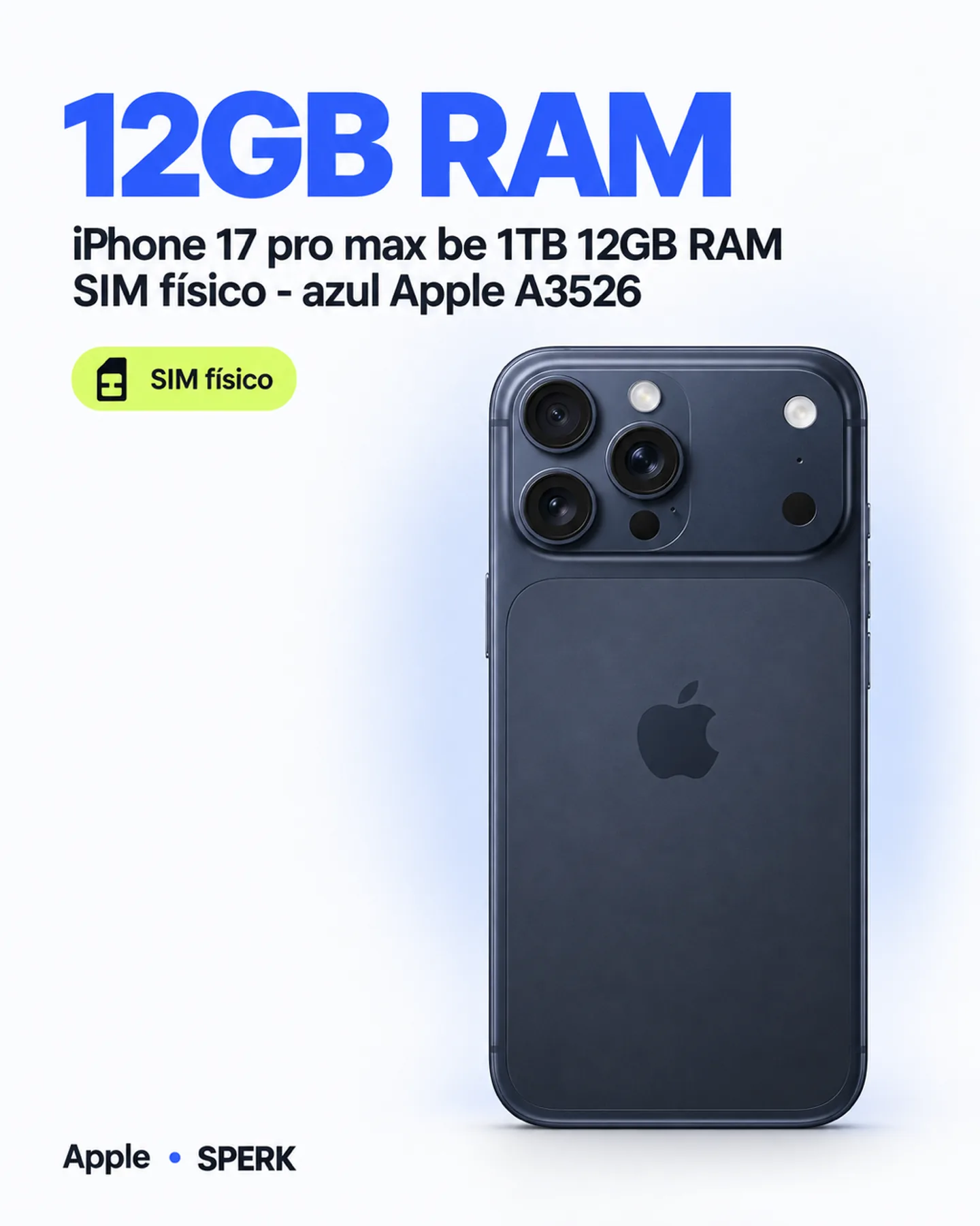 iPhone 17 pro max be 1TB 12GB RAM SIM físico - azul Apple A3526 — painel 3