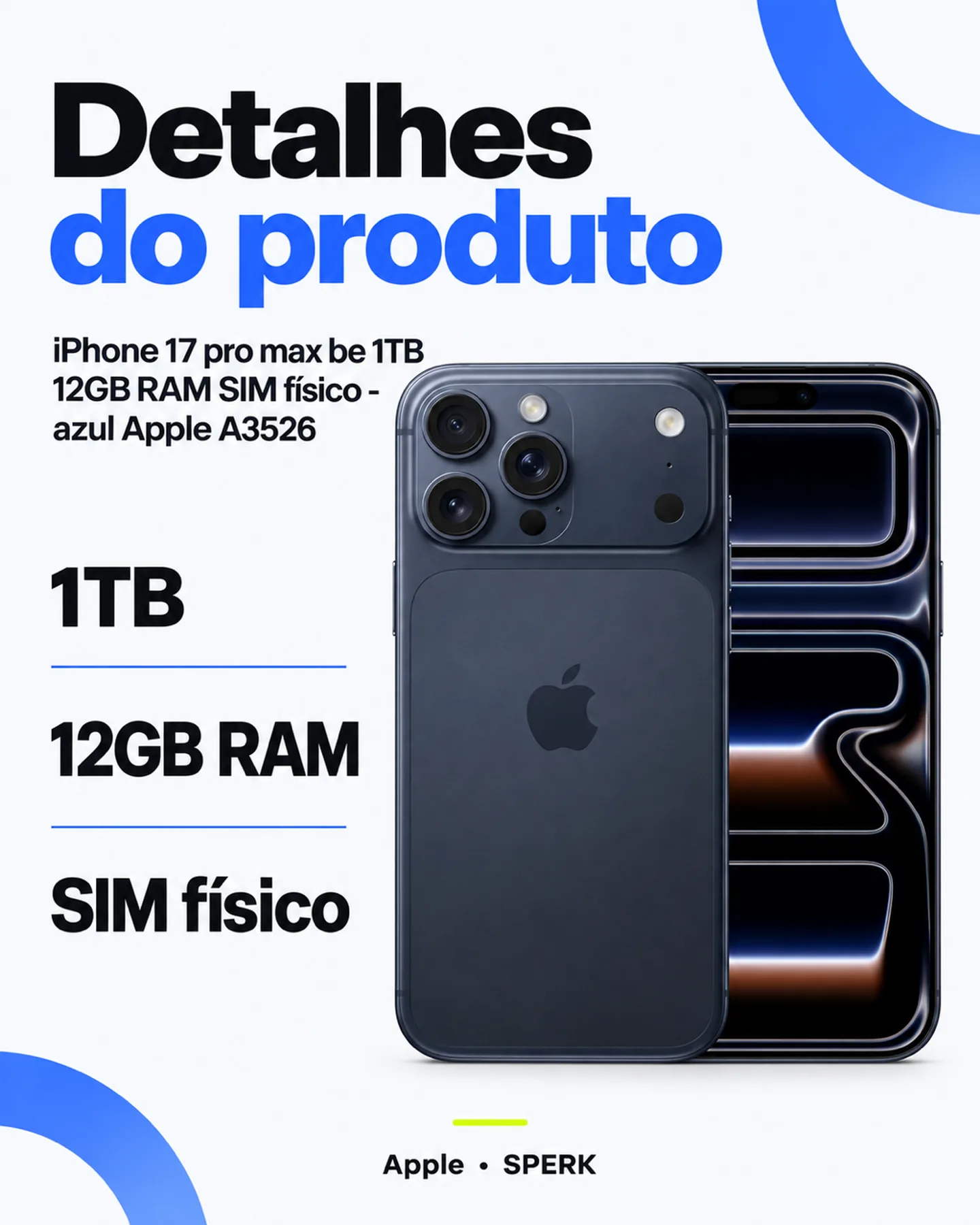 iPhone 17 pro max be 1TB 12GB RAM SIM físico - azul Apple A3526 — painel 4