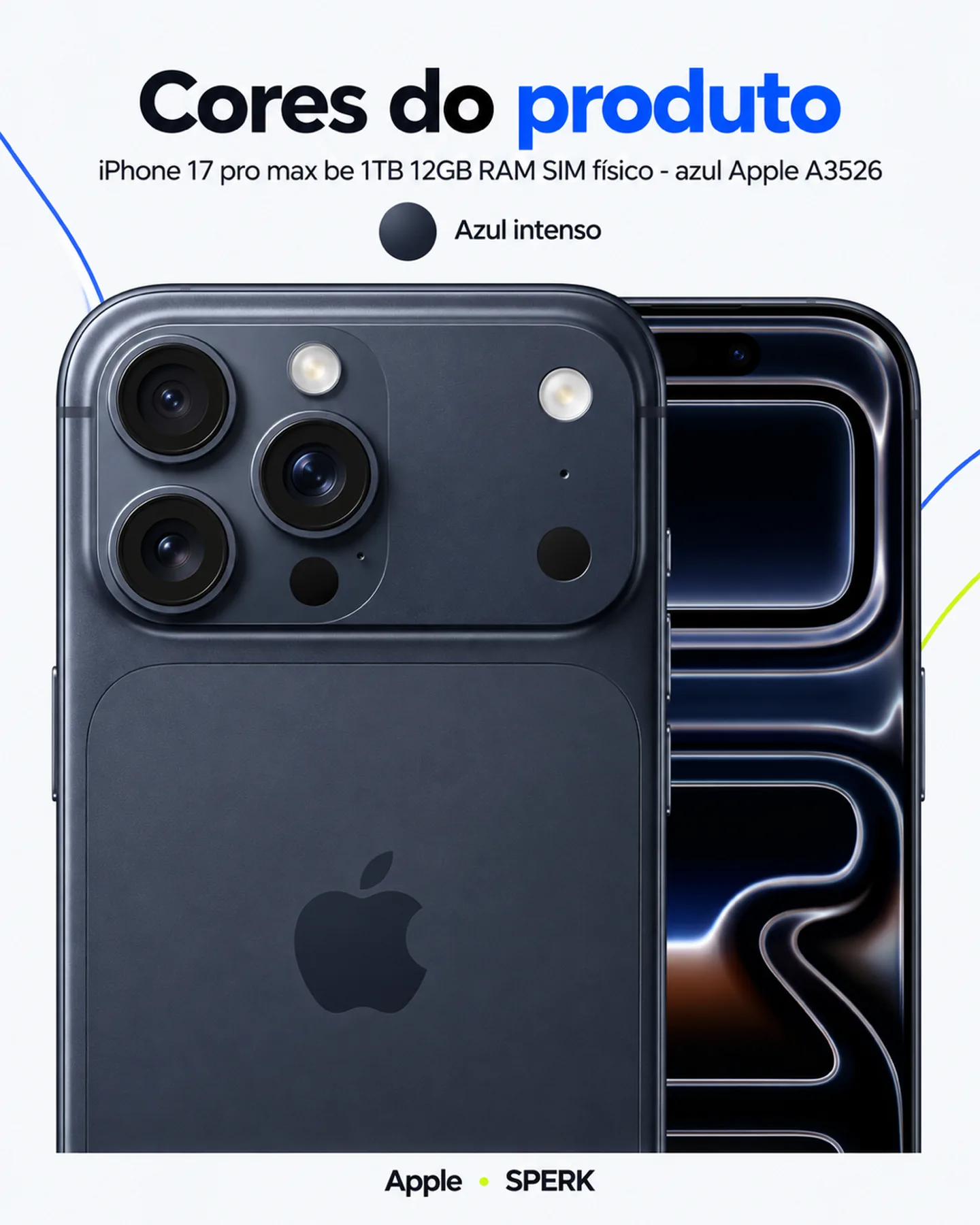 iPhone 17 pro max be 1TB 12GB RAM SIM físico - azul Apple A3526 — painel 5