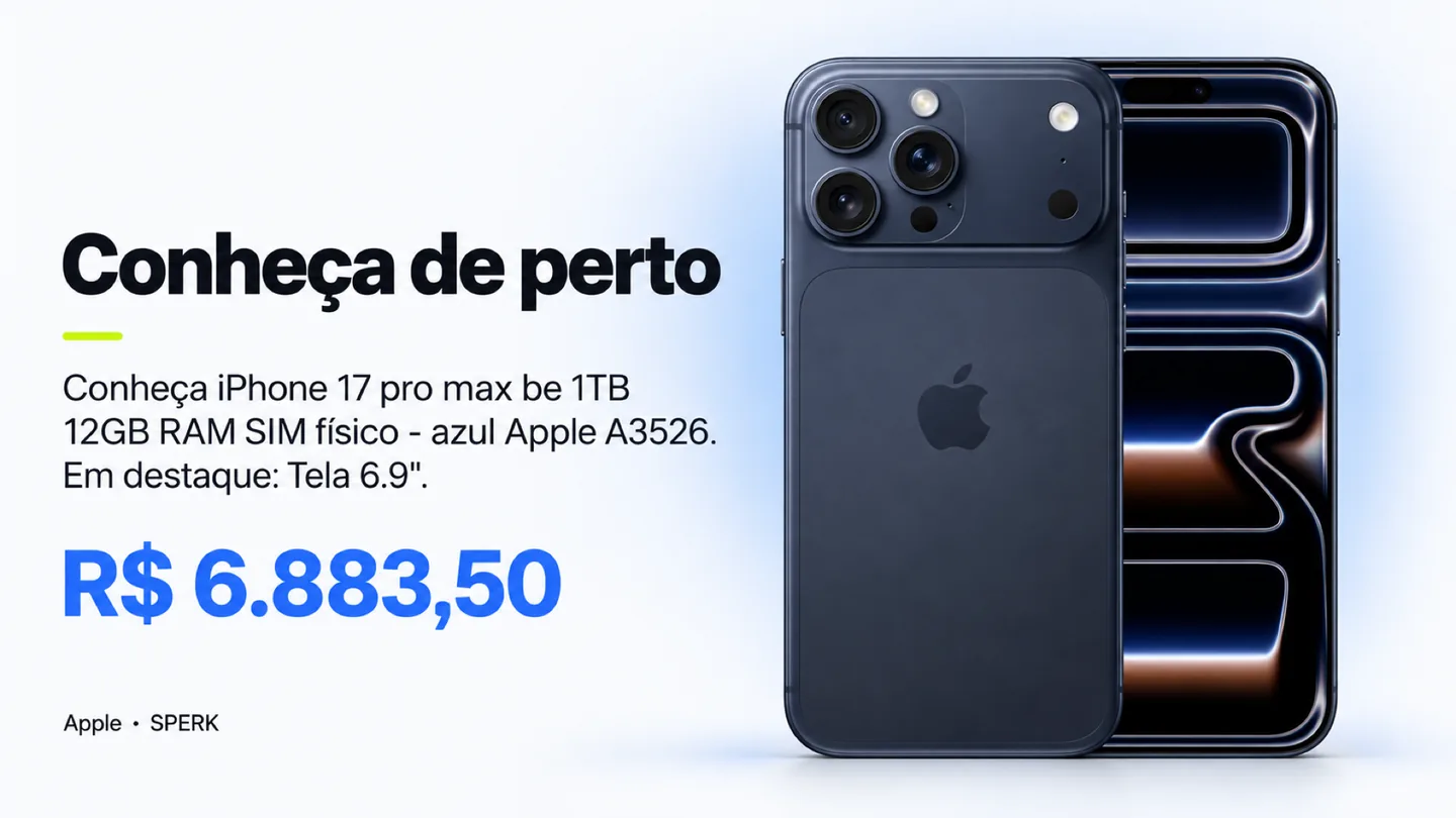 iPhone 17 pro max be 1TB 12GB RAM SIM físico - azul Apple A3526 — heroi descricao