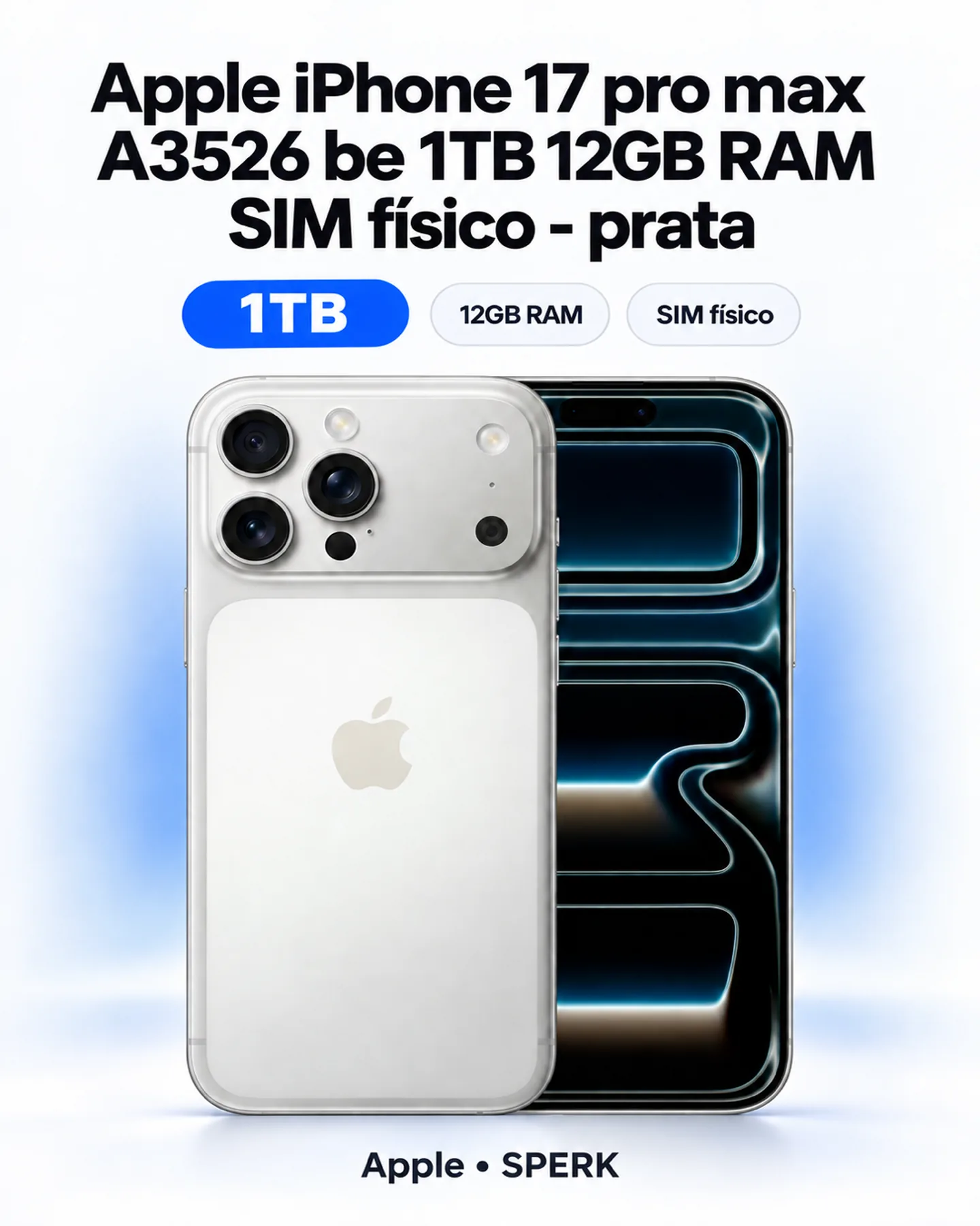 Apple iPhone 17 pro max A3526 be 1TB 12GB RAM SIM físico - prata — painel 1