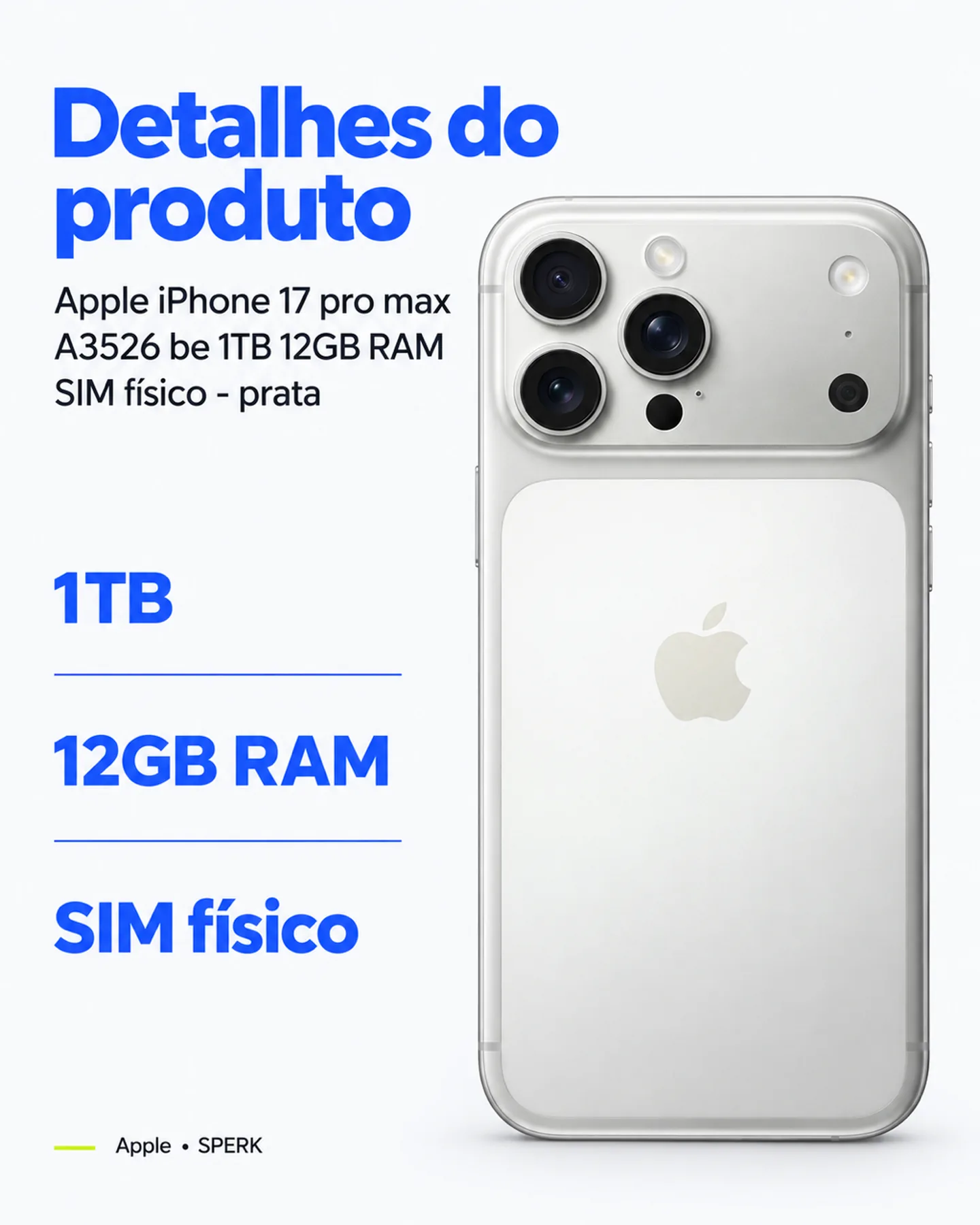 Apple iPhone 17 pro max A3526 be 1TB 12GB RAM SIM físico - prata — painel 4