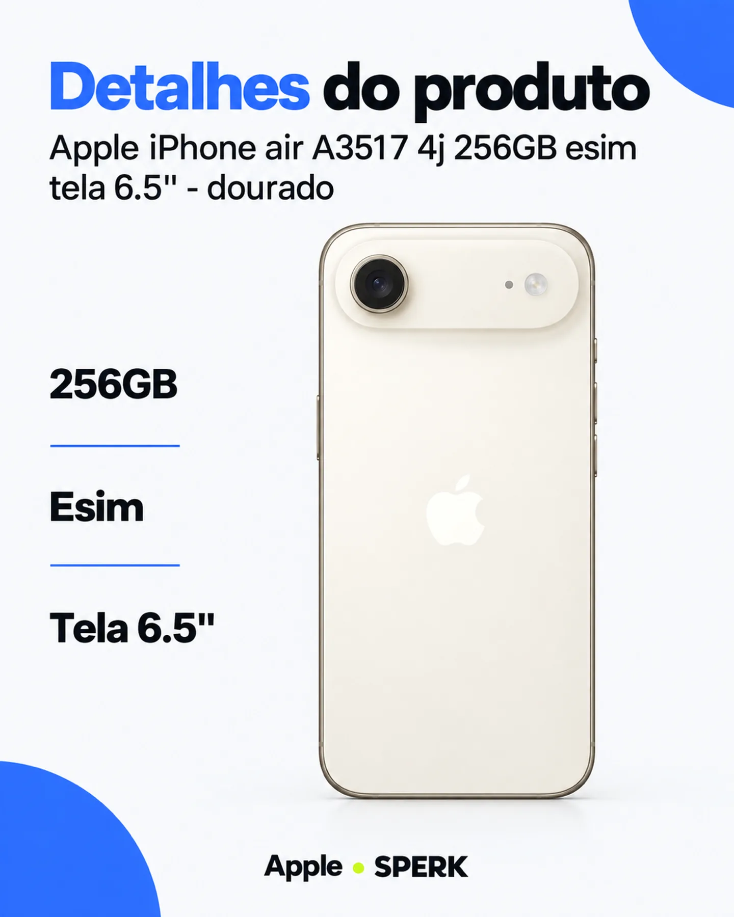 Apple iPhone air A3517 4j 256GB esim tela 6.5" - dourado — painel 4