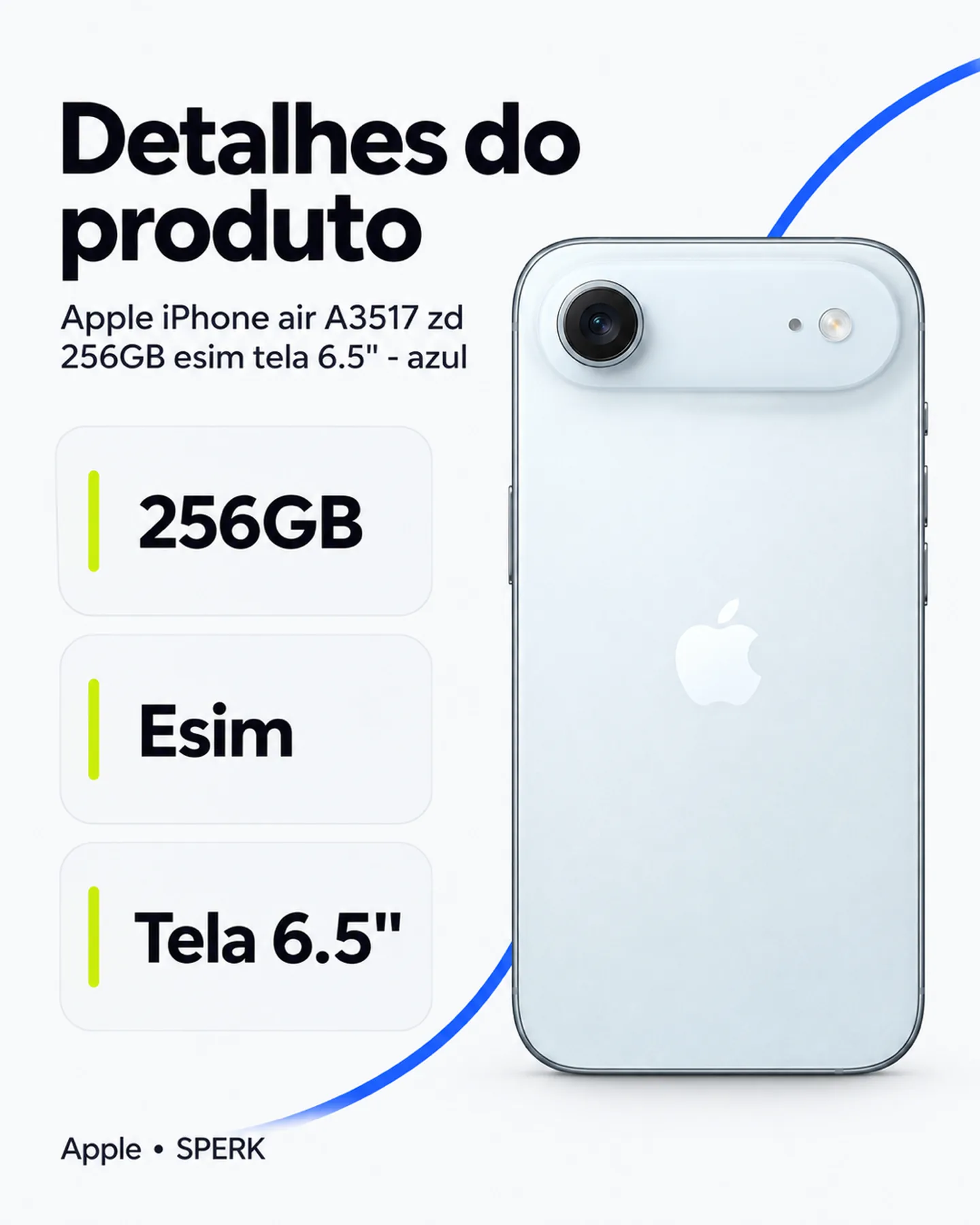 Apple iPhone air A3517 zd 256GB esim tela 6.5" - azul — painel 4
