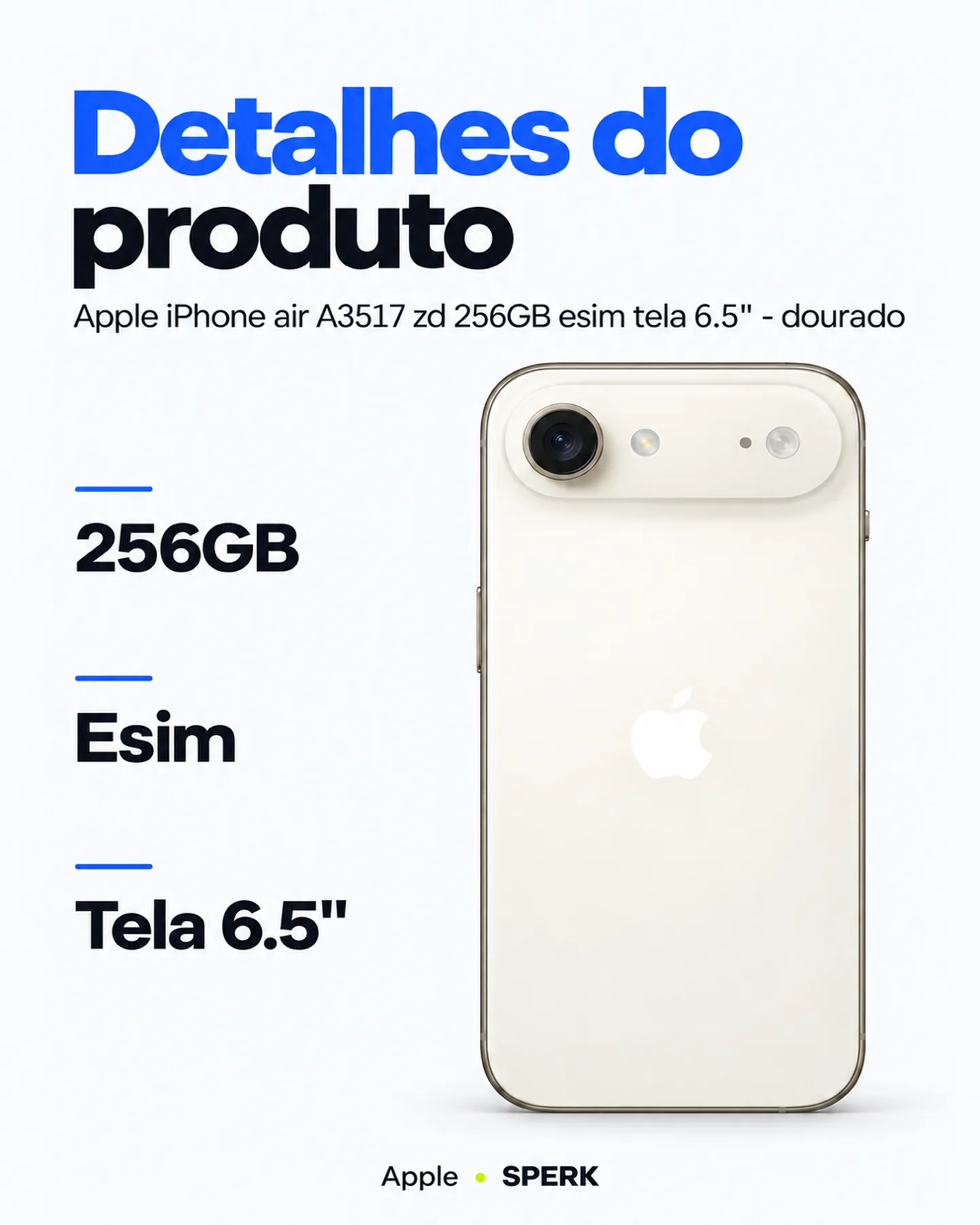 Apple iPhone air A3517 zd 256GB esim tela 6.5" - dourado — painel 4