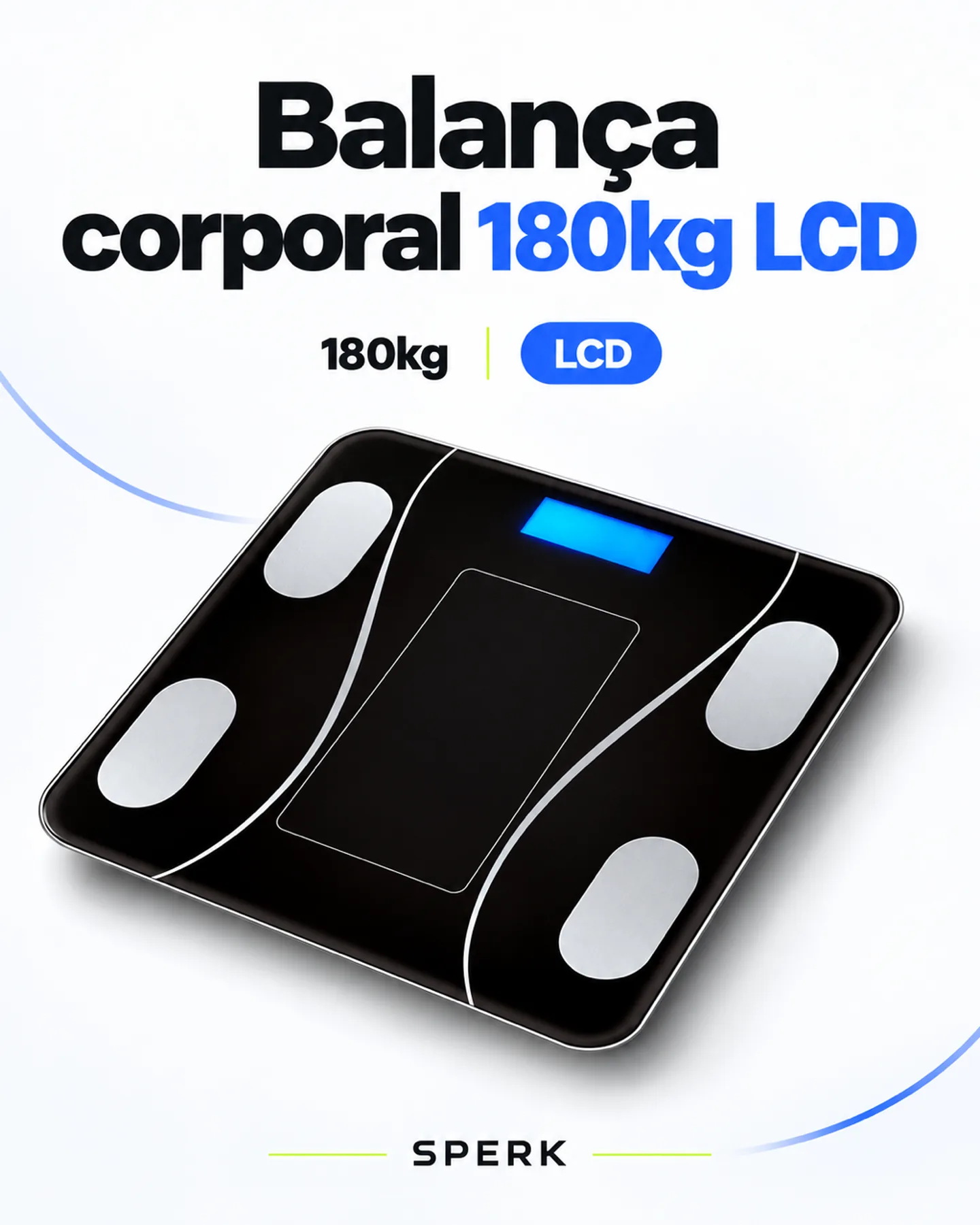 Balança corporal 180kg LCD — painel 1