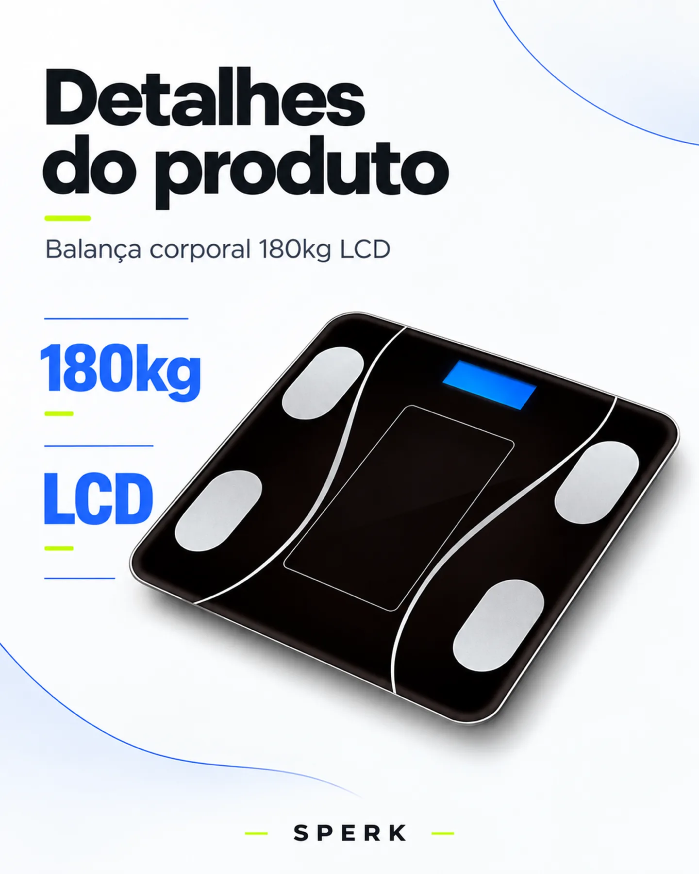 Balança corporal 180kg LCD — painel 4