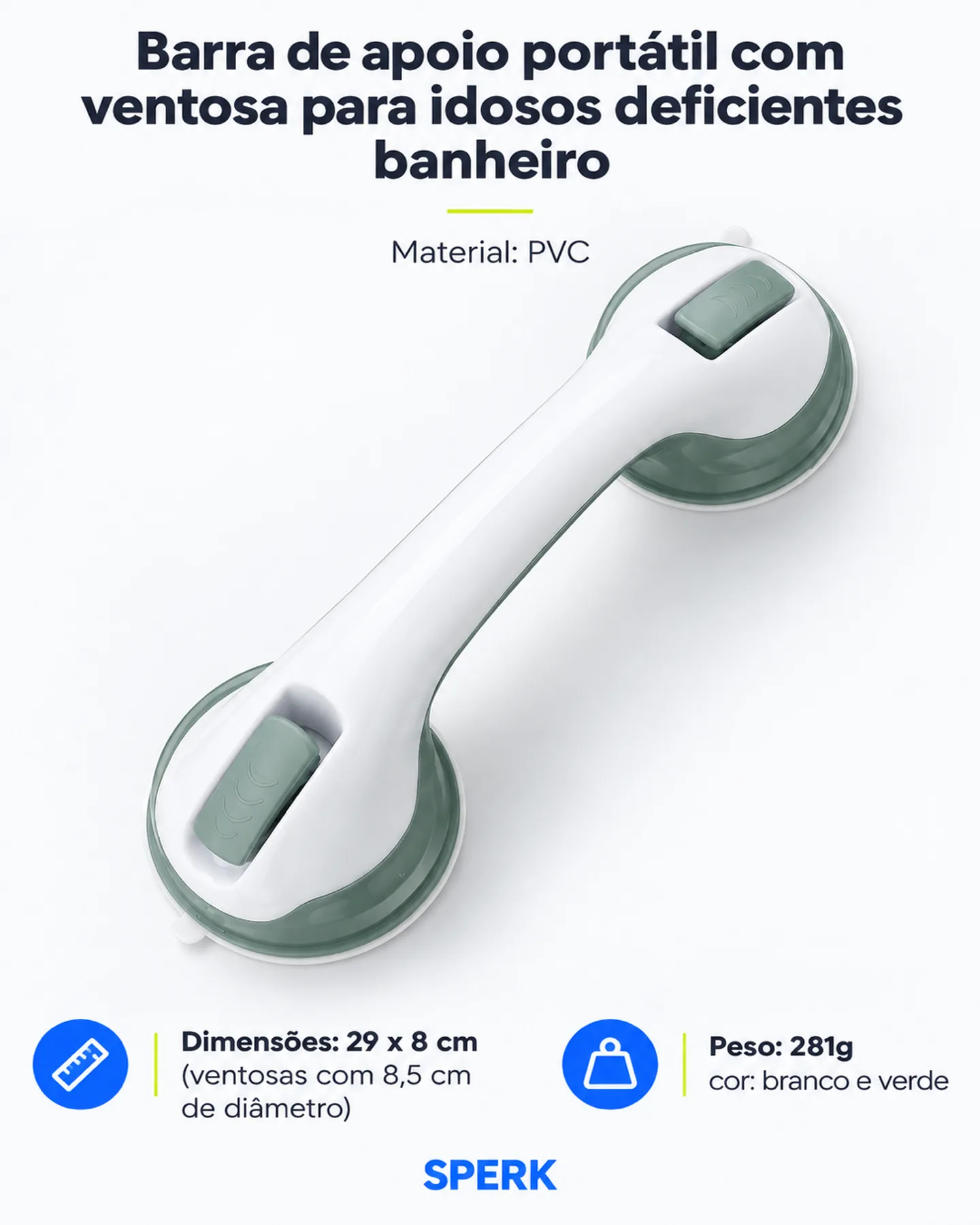 Barra de apoio portátil com ventosa para idosos deficientes banheiro — painel 1