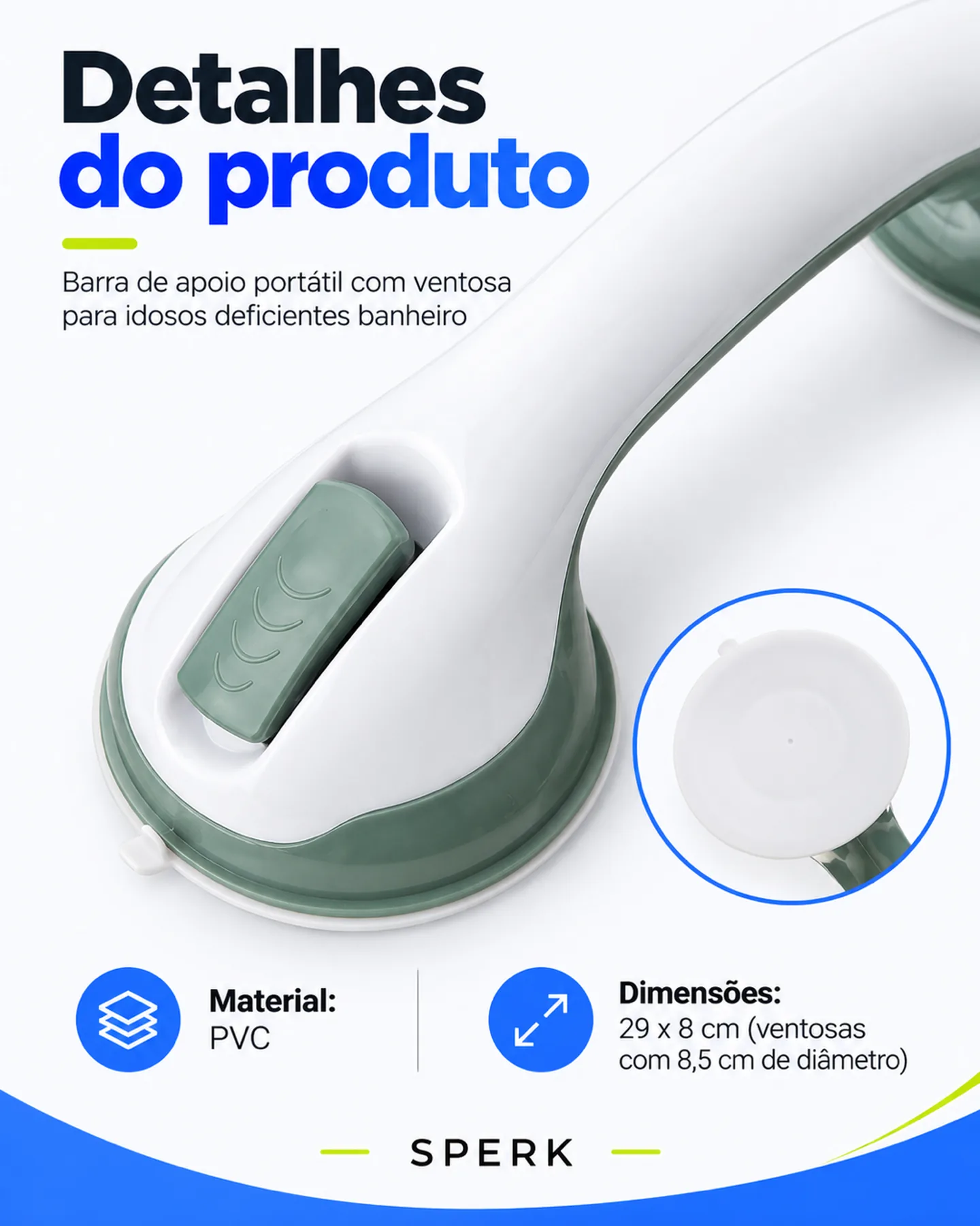 Barra de apoio portátil com ventosa para idosos deficientes banheiro — painel 5