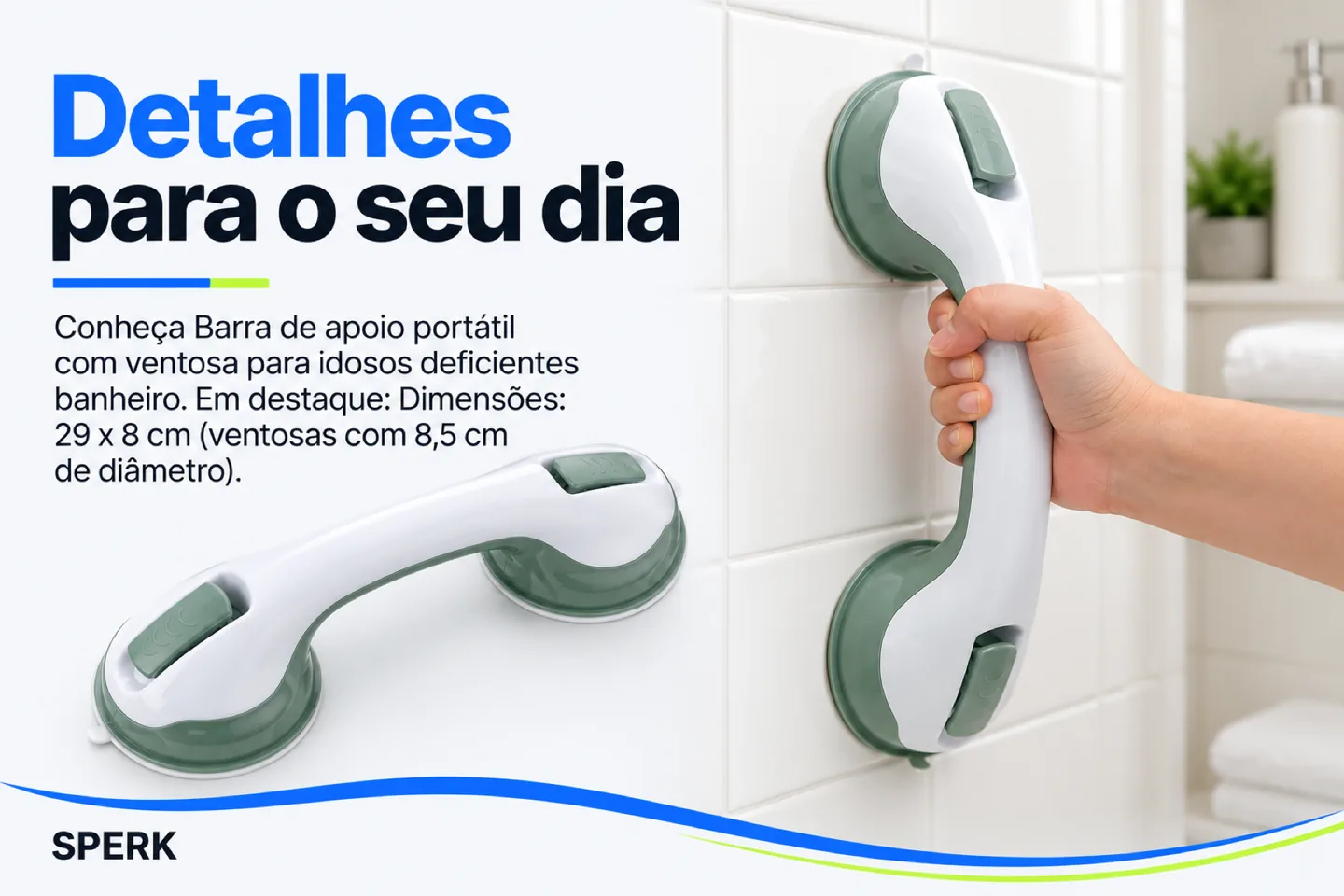 Barra de apoio portátil com ventosa para idosos deficientes banheiro — diferencial uso