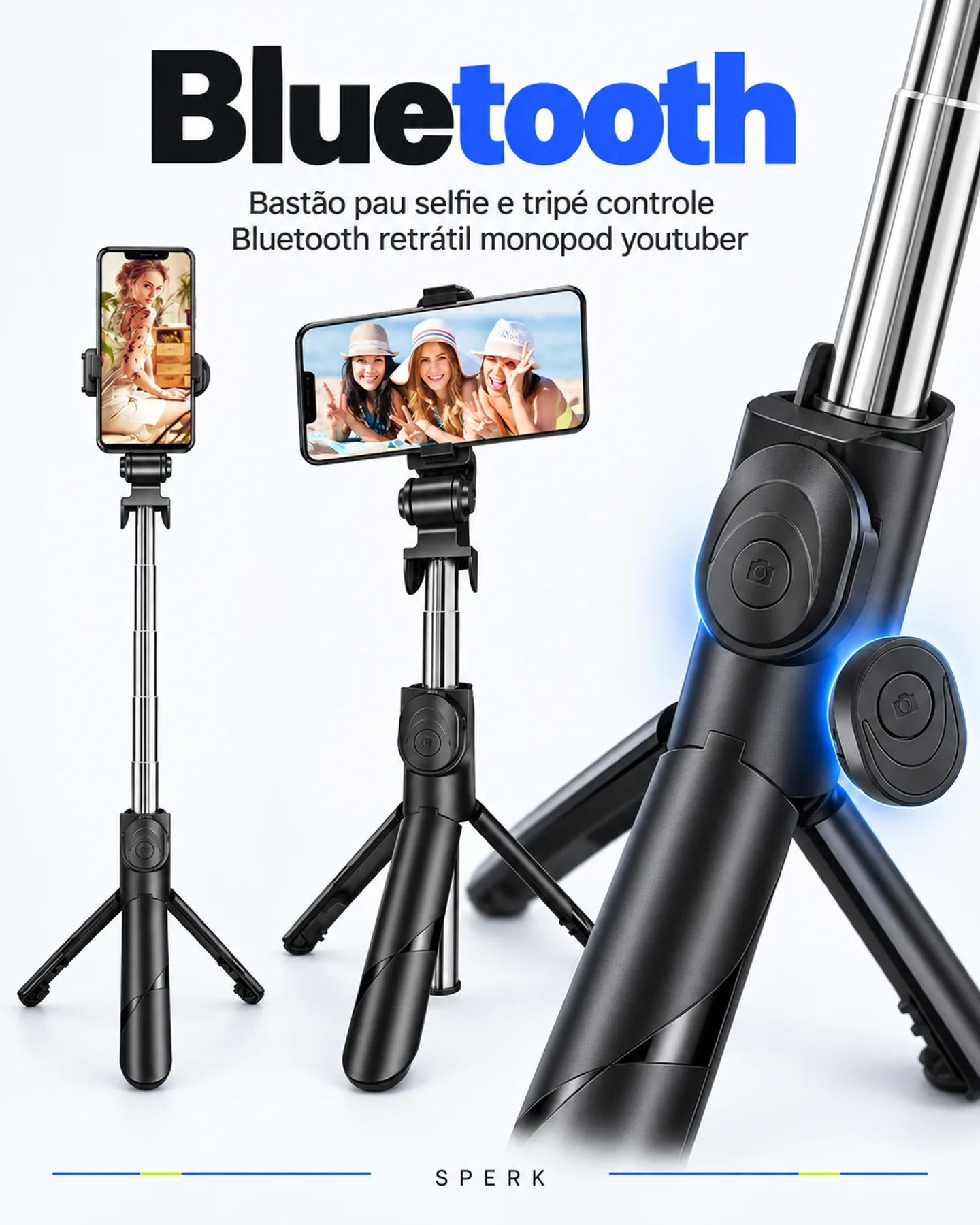 Bastão pau selfie e tripé controle Bluetooth retrátil monopod youtuber — painel 2