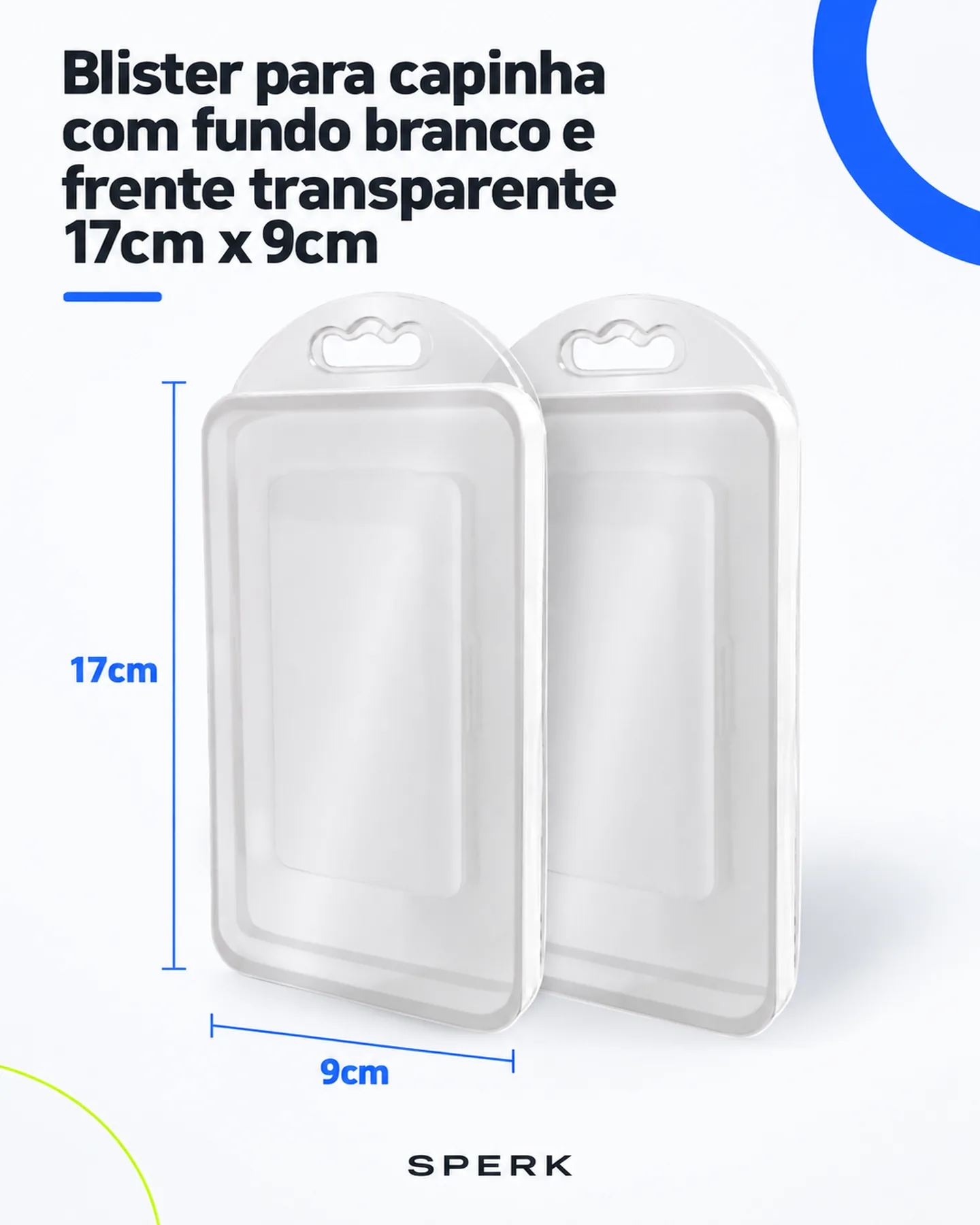 Blister para capinha com fundo branco e frente transparente 17cm x 9cm — painel 1