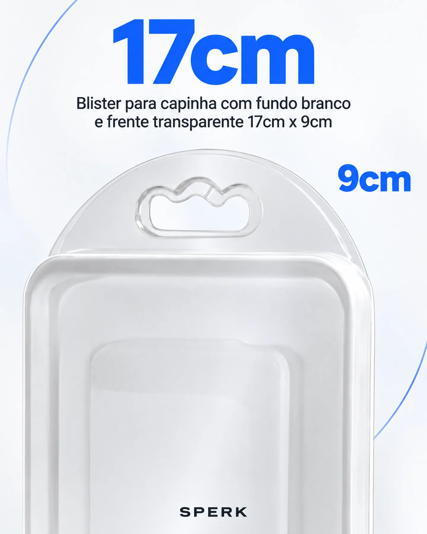 Blister para capinha com fundo branco e frente transparente 17cm x 9cm — painel 2