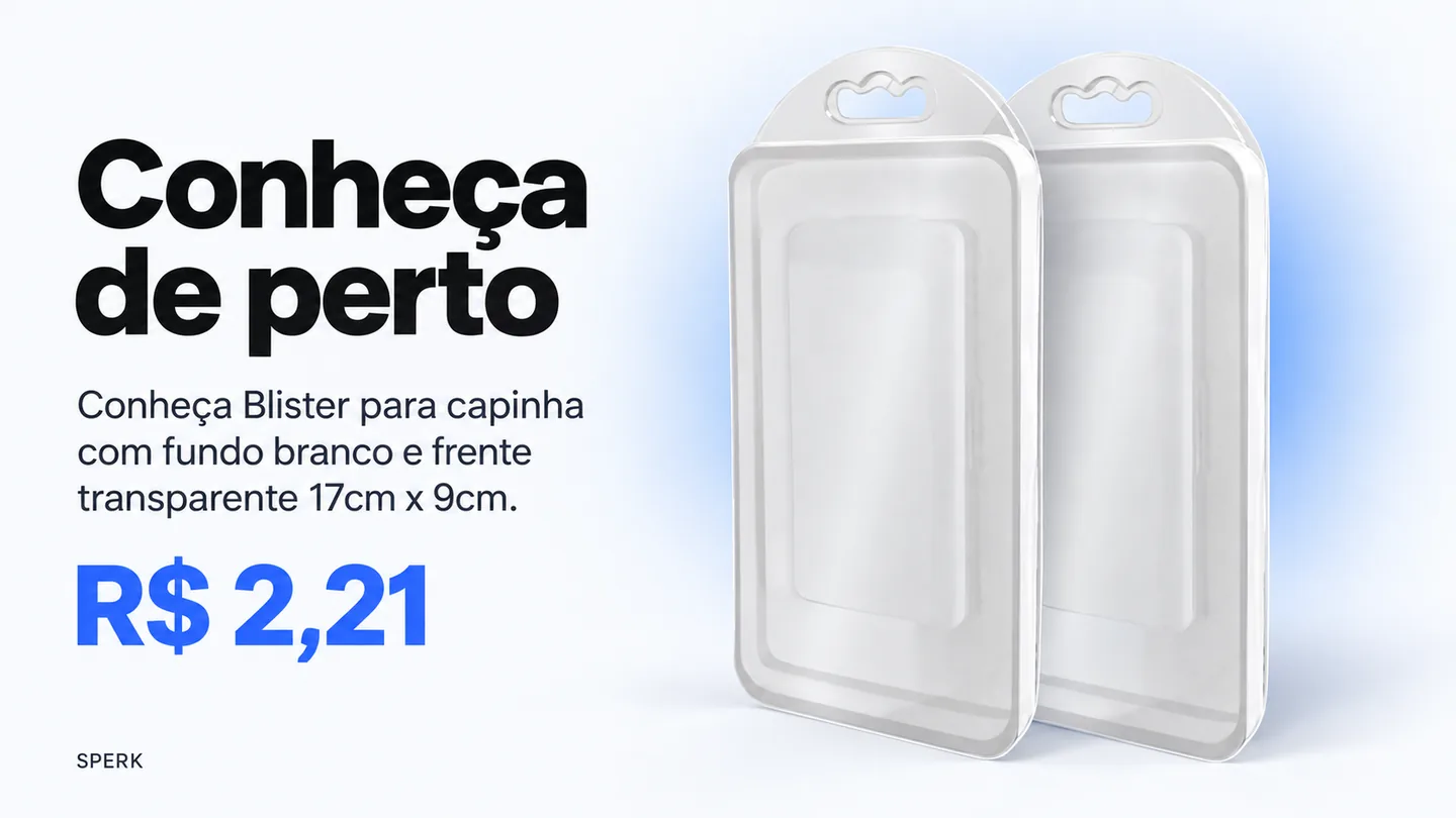 Blister para capinha com fundo branco e frente transparente 17cm x 9cm — heroi descricao