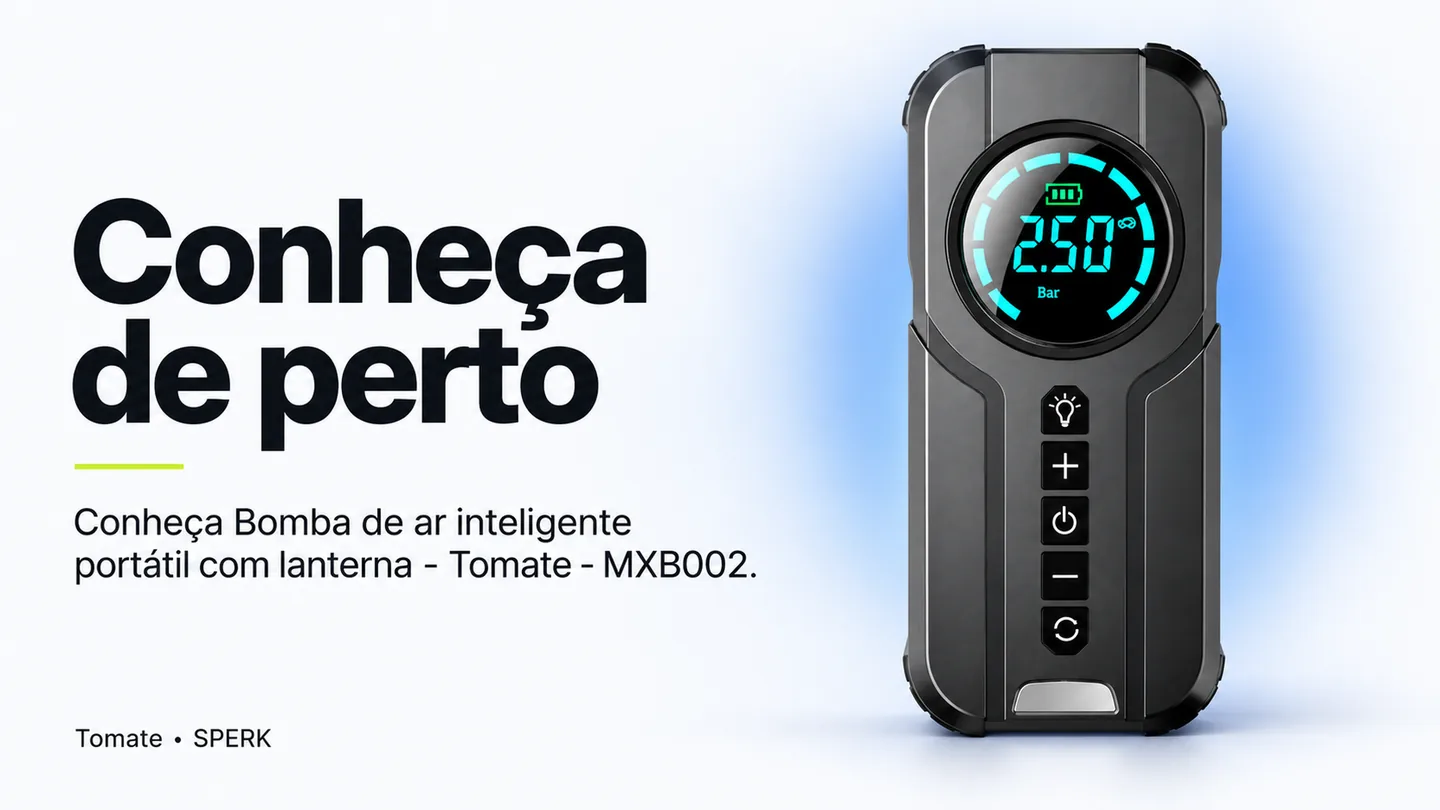 Bomba de ar inteligente portátil com lanterna - Tomate - MXB002 — heroi descricao