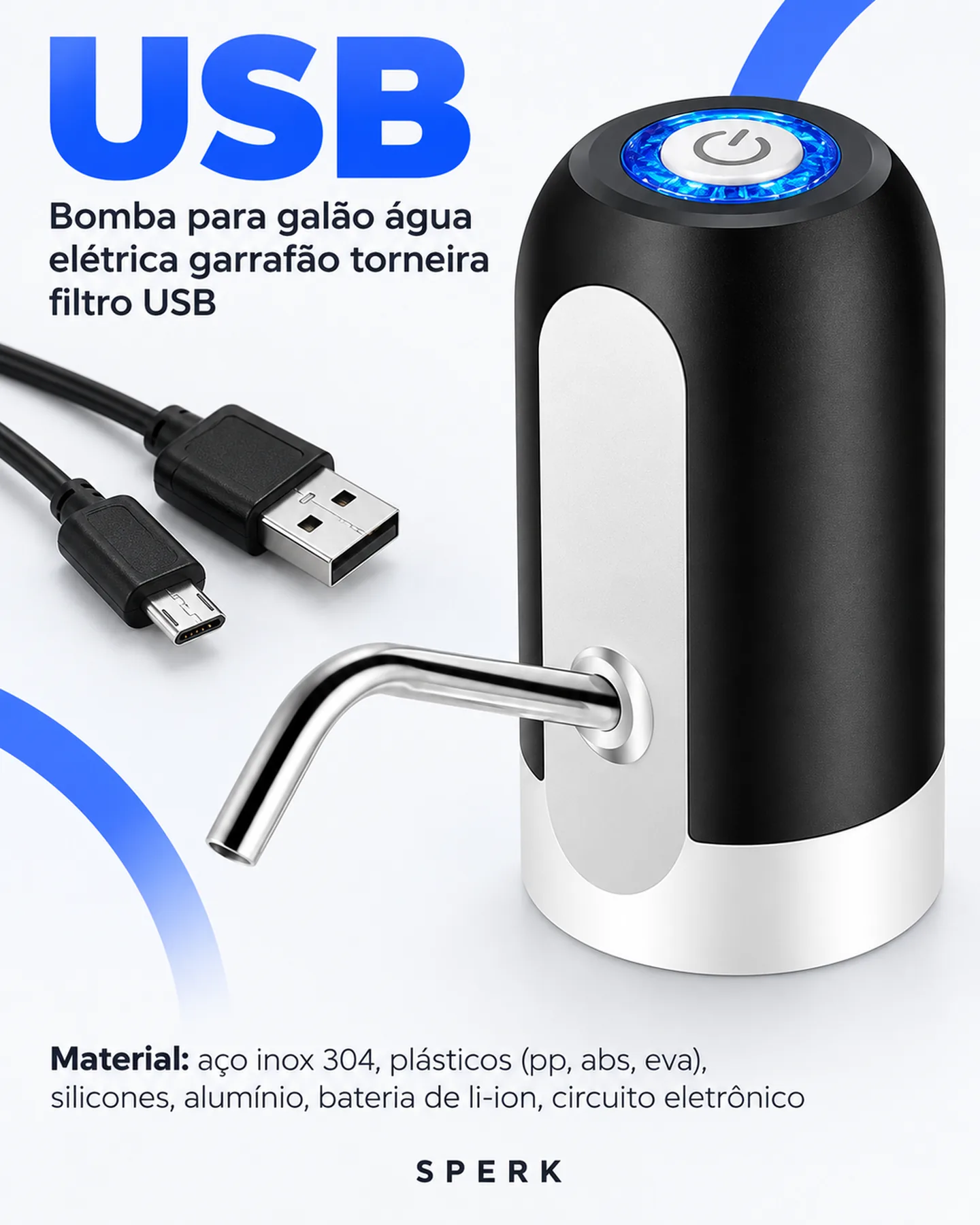Bomba para galão água elétrica garrafão torneira filtro USB — painel 2
