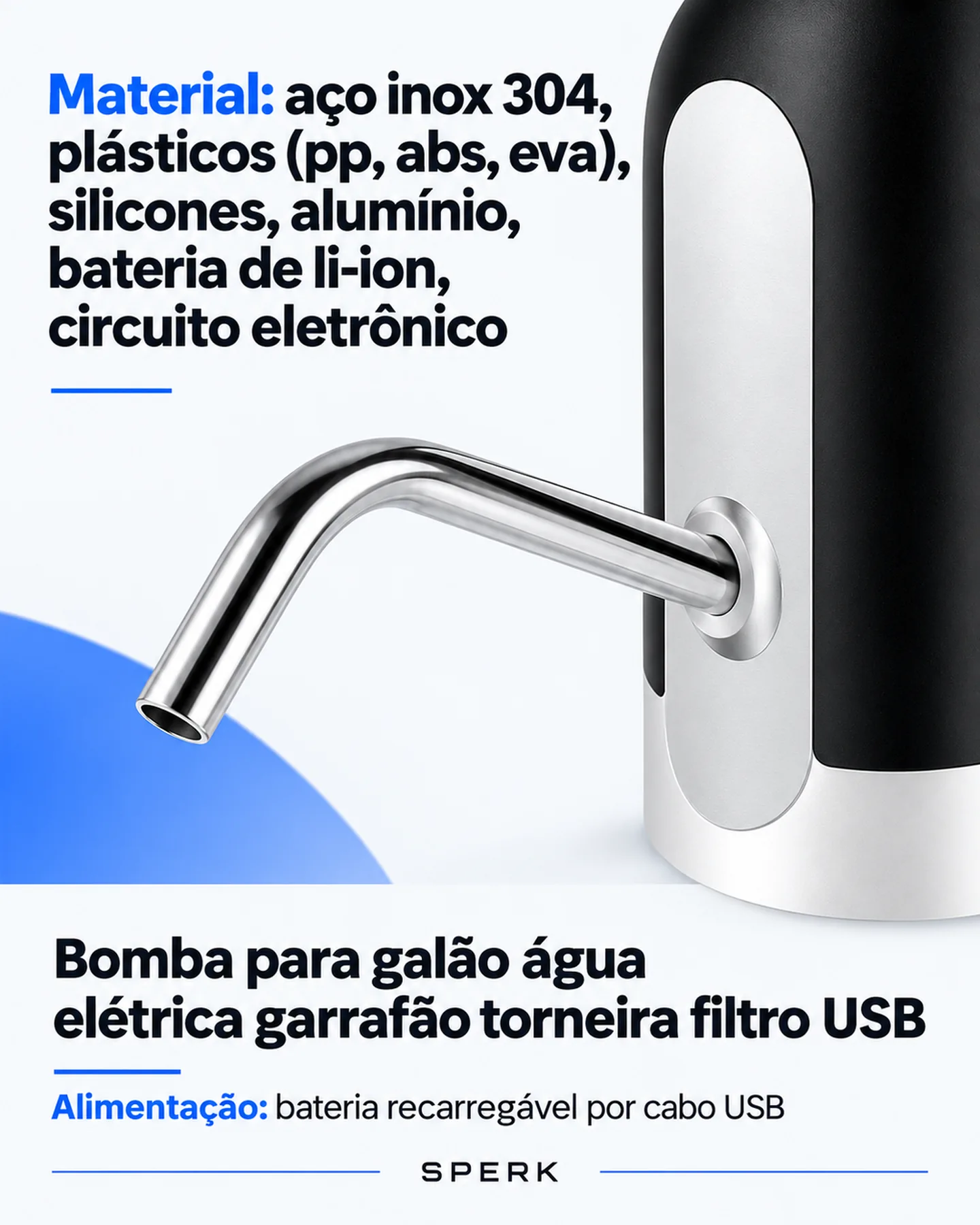 Bomba para galão água elétrica garrafão torneira filtro USB — painel 3