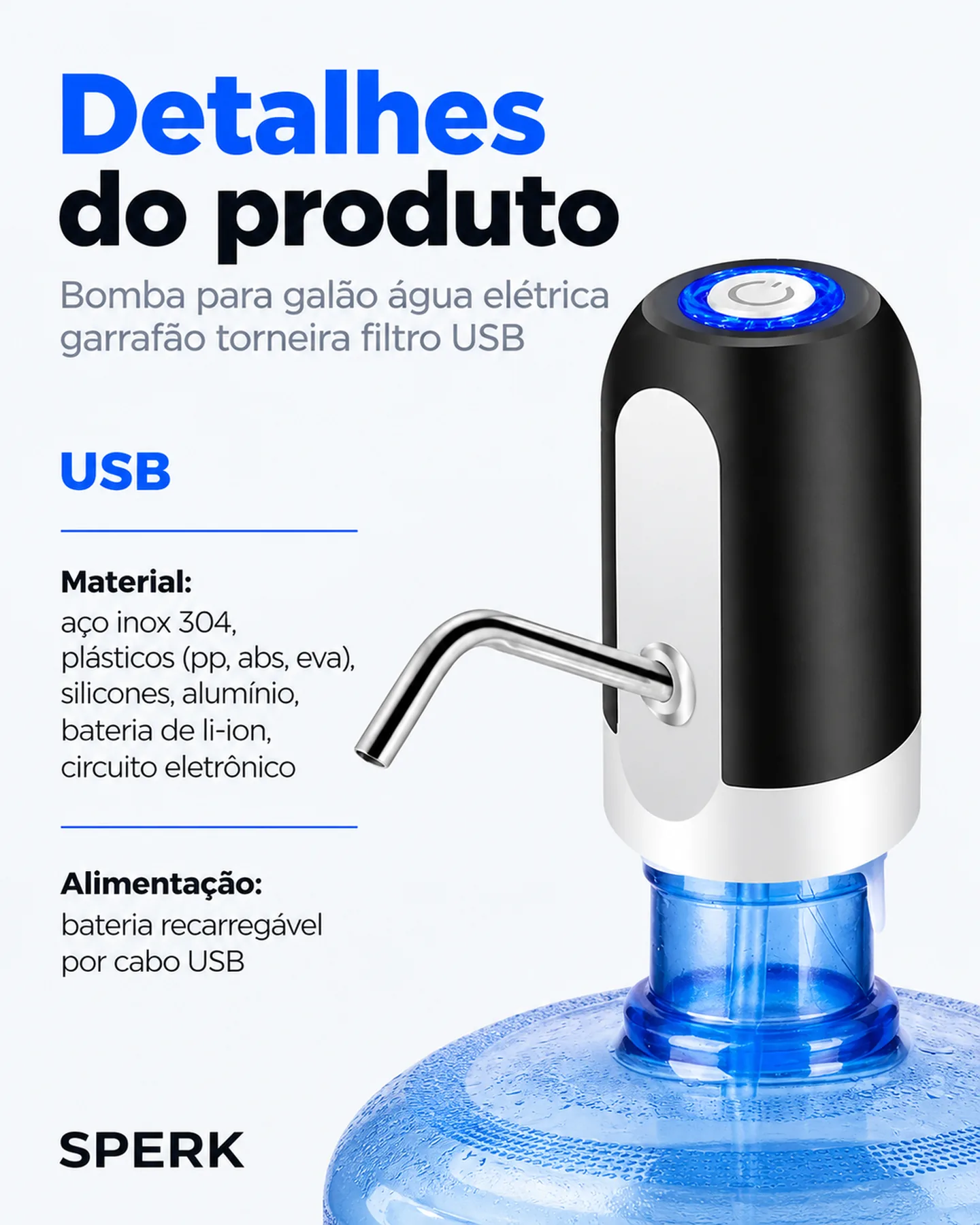 Bomba para galão água elétrica garrafão torneira filtro USB — painel 4