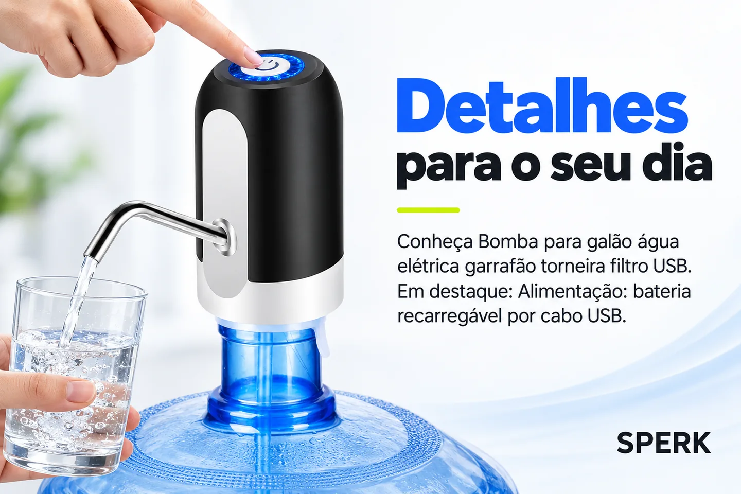 Bomba para galão água elétrica garrafão torneira filtro USB — diferencial uso