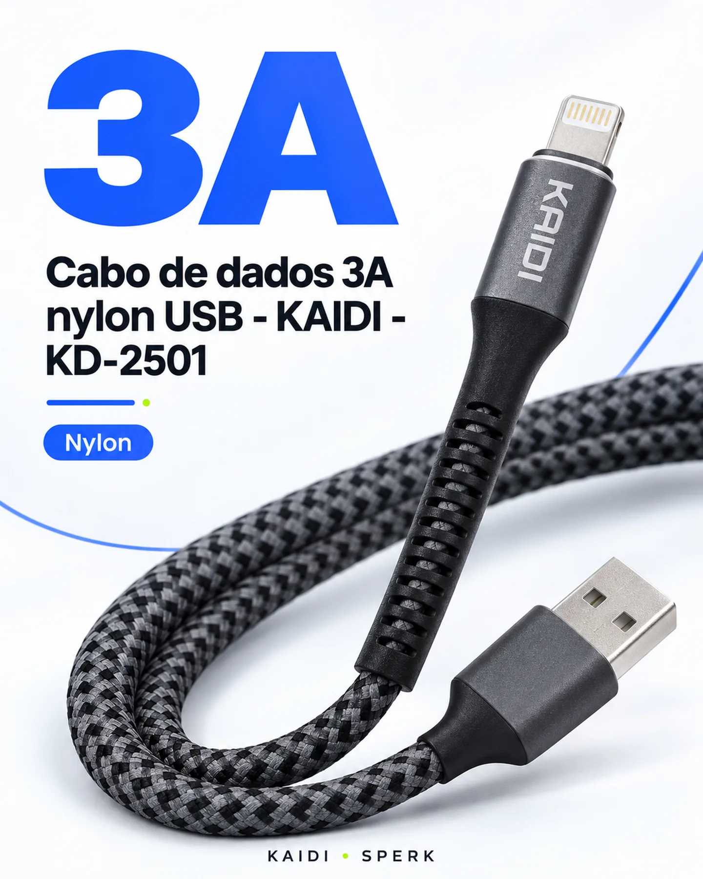 Cabo de dados 3A nylon USB - KAIDI - KD-2501 — painel 2