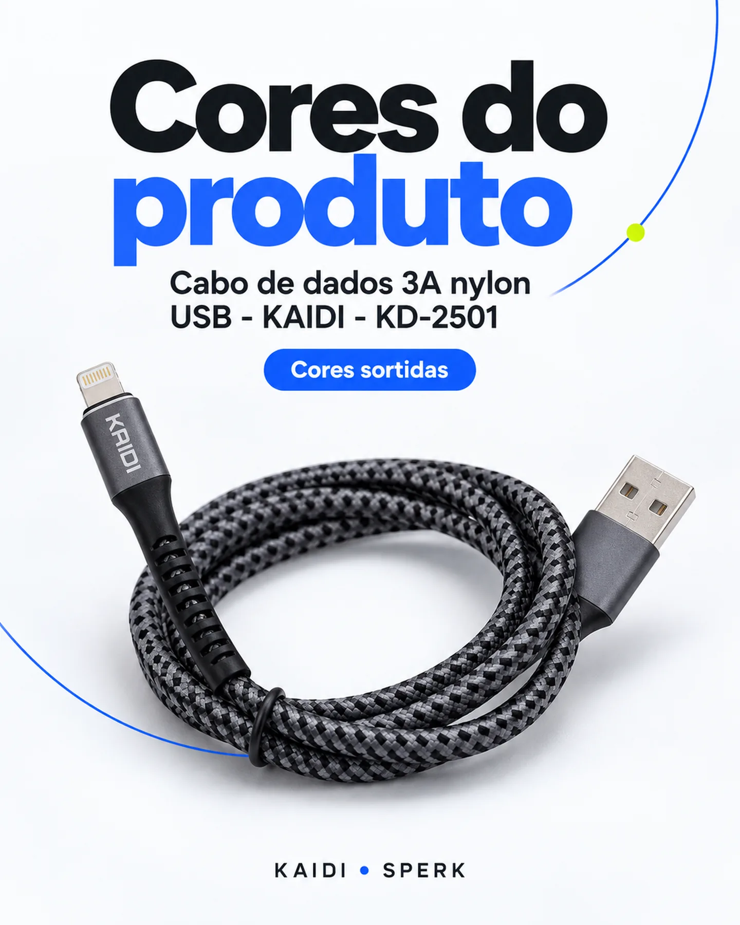 Cabo de dados 3A nylon USB - KAIDI - KD-2501 — painel 5