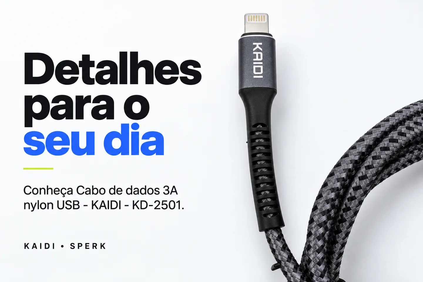 Cabo de dados 3A nylon USB - KAIDI - KD-2501 — diferencial uso