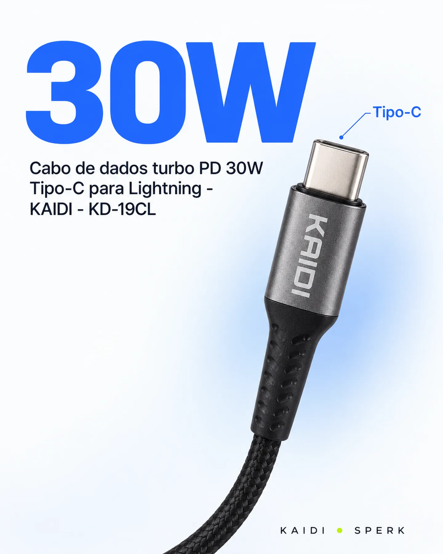 Cabo de dados turbo PD 30W Tipo-C para Lightning - KAIDI - KD-19CL — painel 2