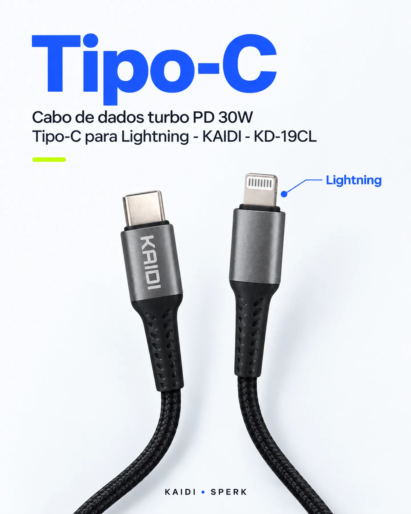 Cabo de dados turbo PD 30W Tipo-C para Lightning - KAIDI - KD-19CL — painel 3