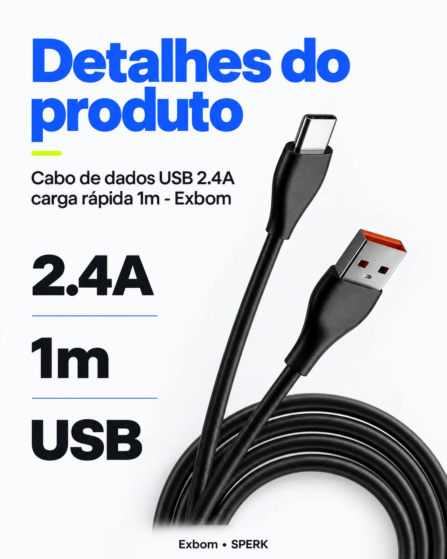 Cabo de dados USB 2.4A carga rápida 1m - Exbom — painel 4