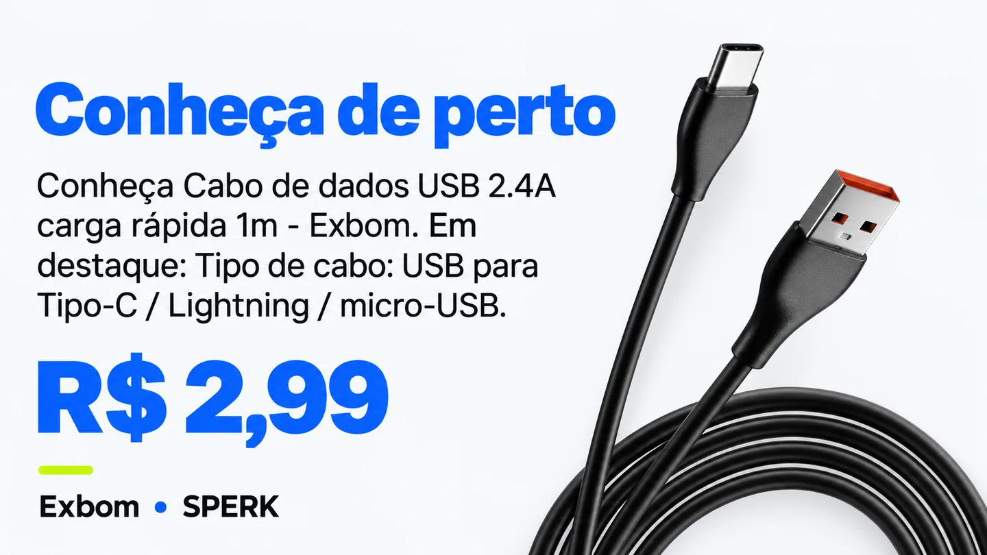 Cabo de dados USB 2.4A carga rápida 1m - Exbom — heroi descricao