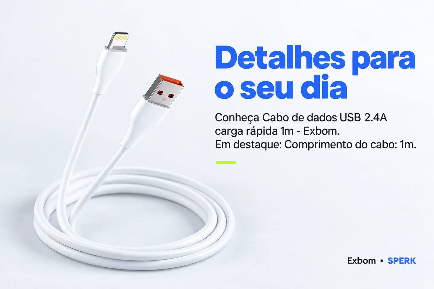 Cabo de dados USB 2.4A carga rápida 1m - Exbom — diferencial uso
