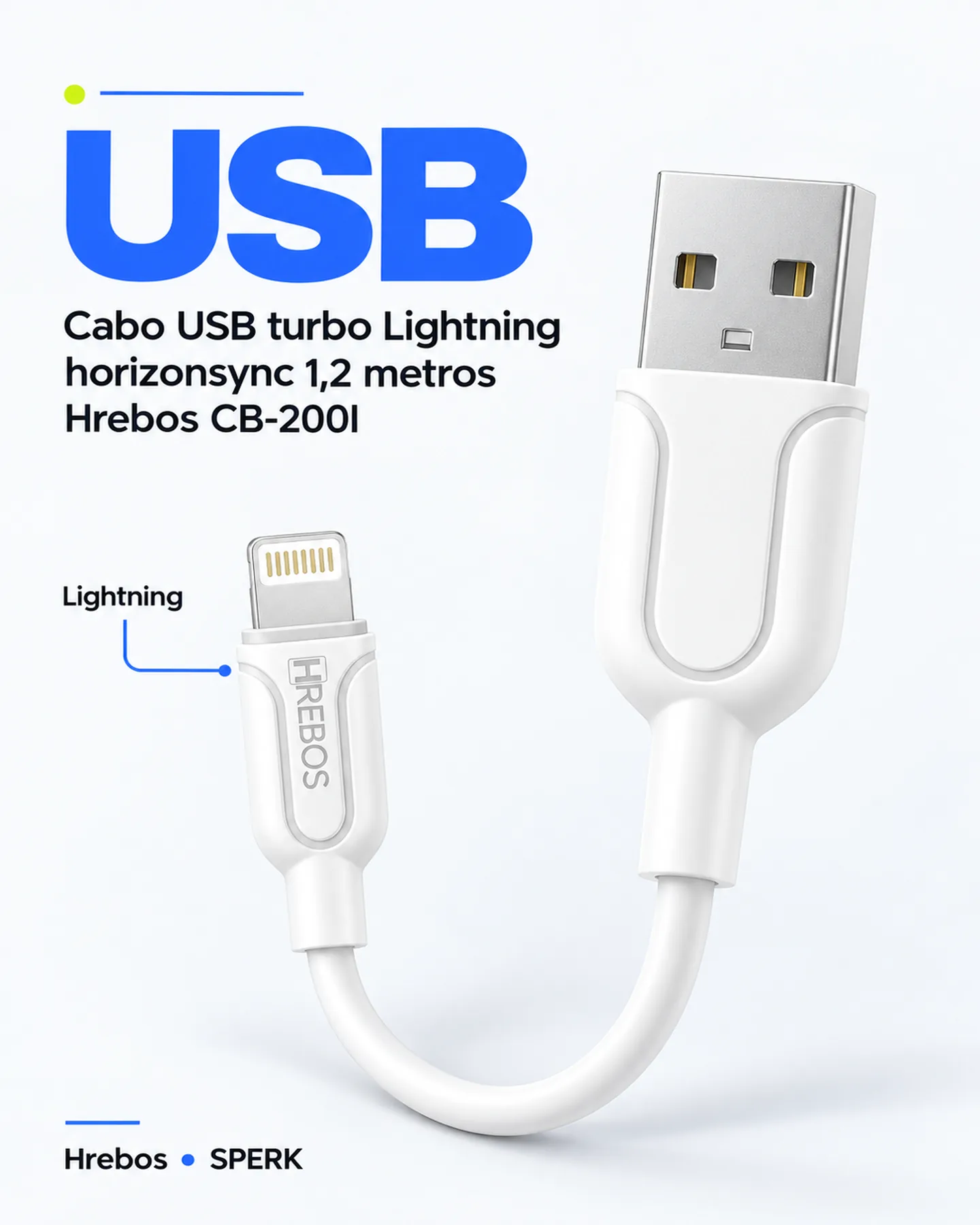 Cabo USB turbo Lightning horizonsync 1,2 metros Hrebos CB-200I — painel 3