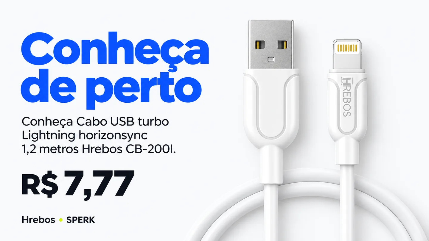 Cabo USB turbo Lightning horizonsync 1,2 metros Hrebos CB-200I — heroi descricao