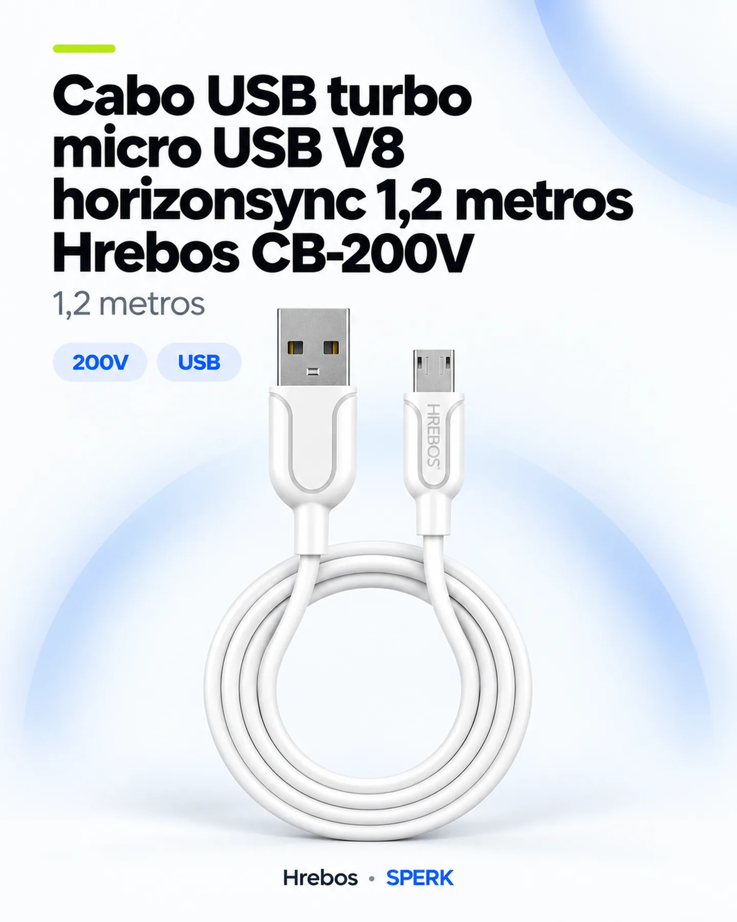 Cabo USB turbo micro USB V8 horizonsync 1,2 metros Hrebos CB-200V — painel 1