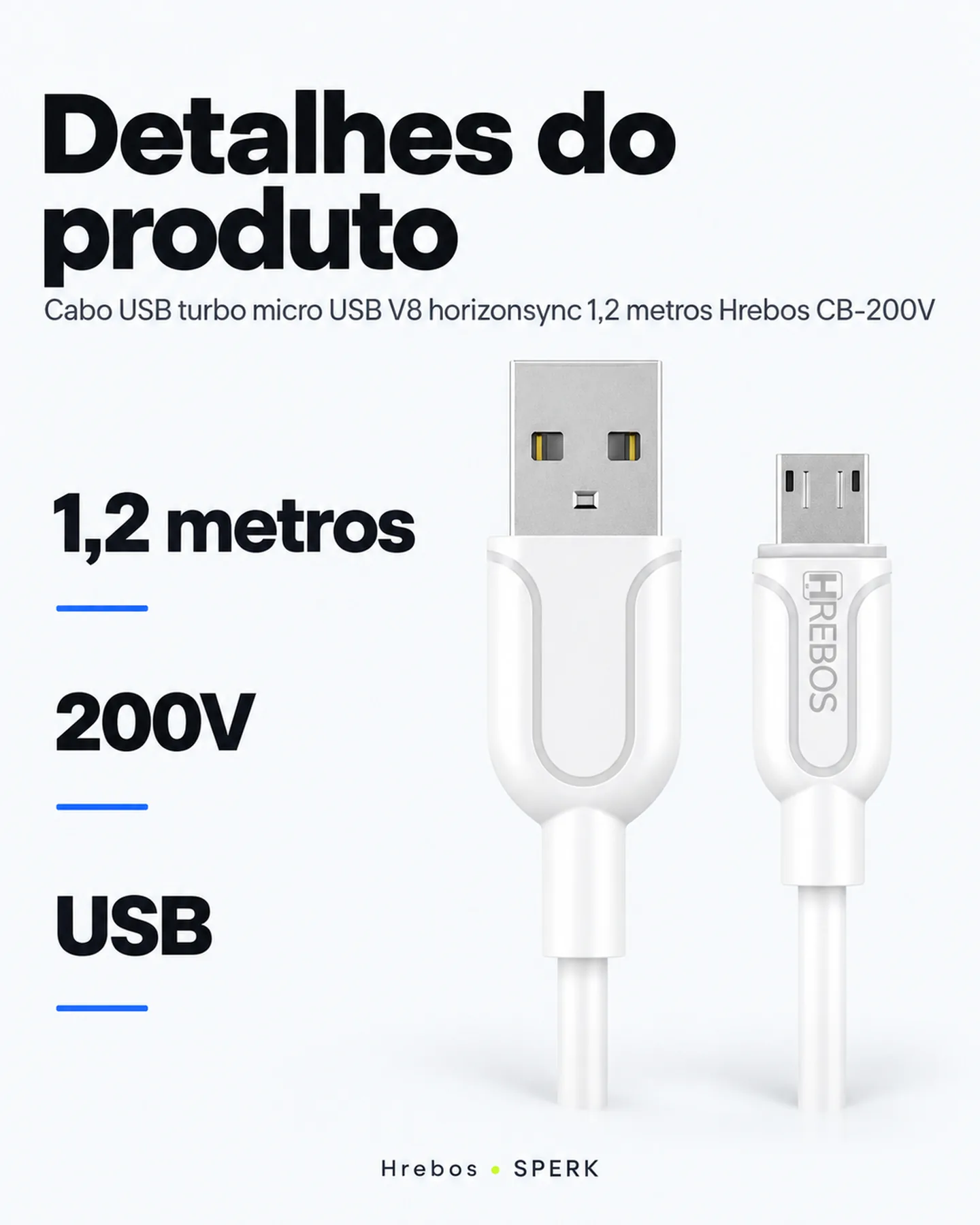 Cabo USB turbo micro USB V8 horizonsync 1,2 metros Hrebos CB-200V — painel 4