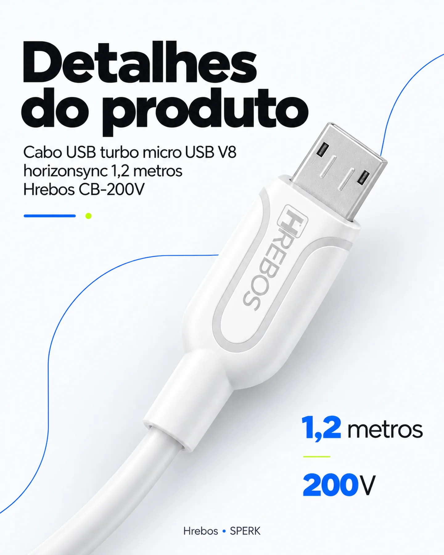 Cabo USB turbo micro USB V8 horizonsync 1,2 metros Hrebos CB-200V — painel 5