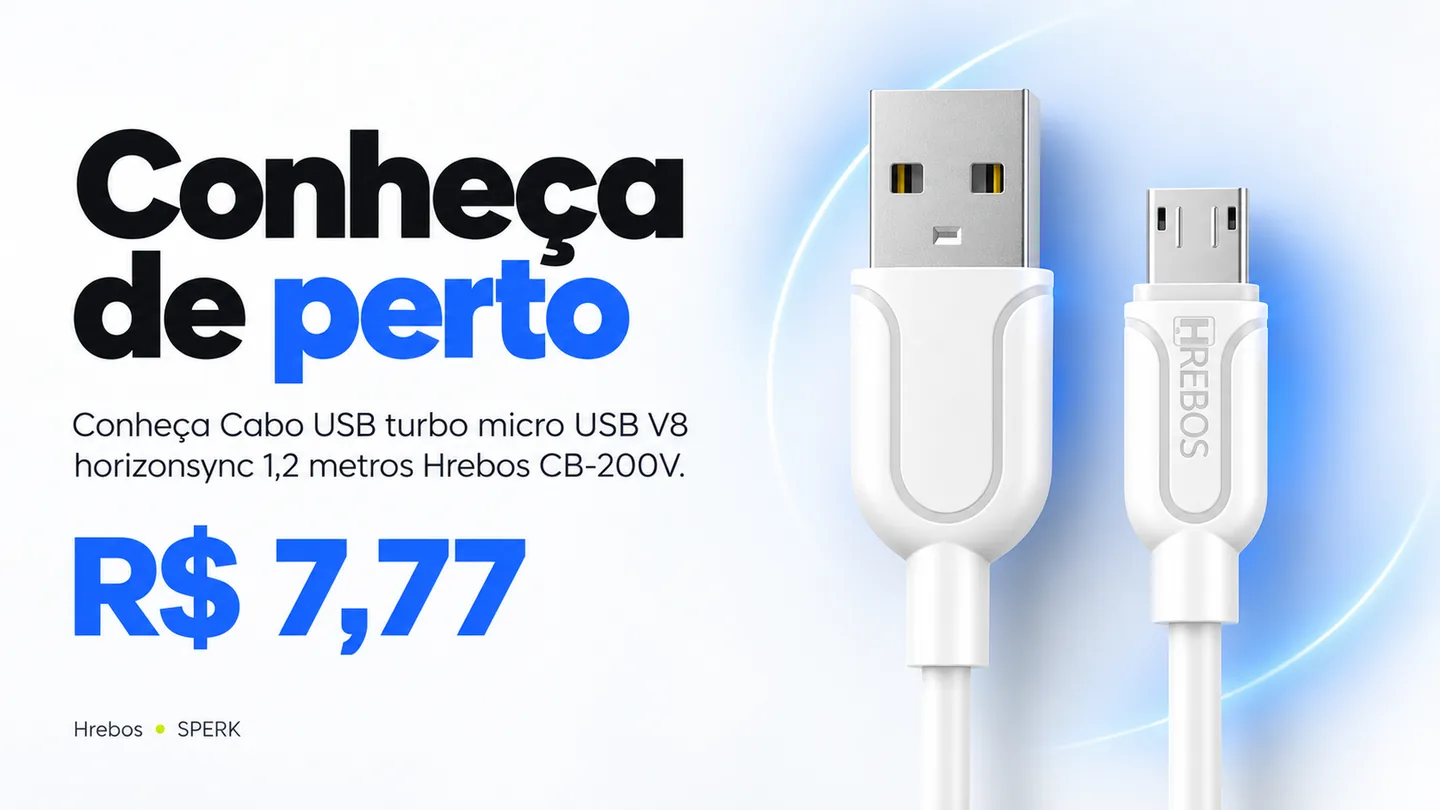 Cabo USB turbo micro USB V8 horizonsync 1,2 metros Hrebos CB-200V — heroi descricao