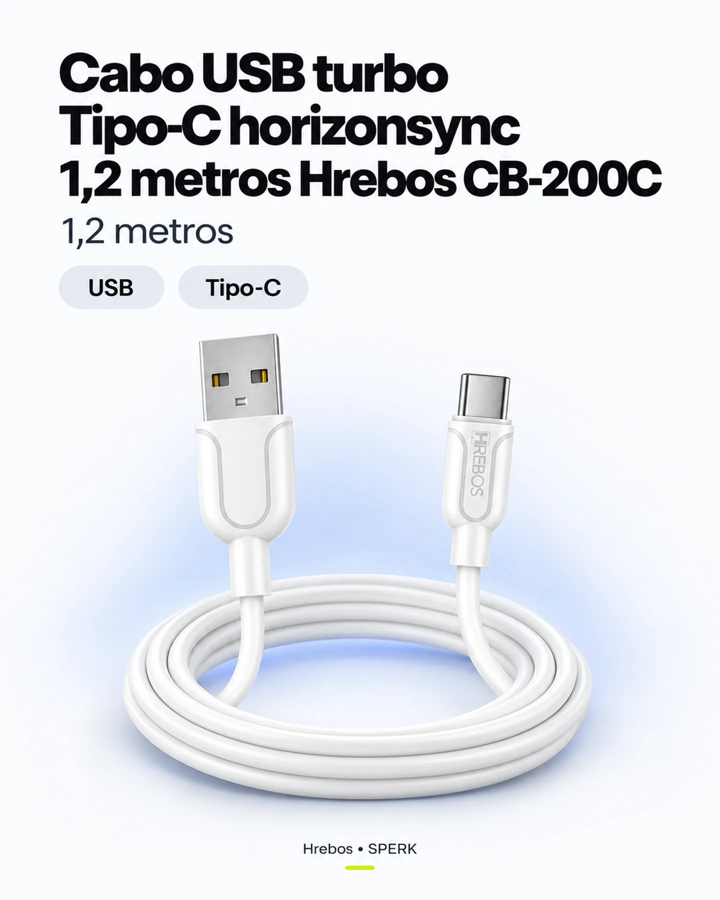 Cabo USB turbo Tipo-C horizonsync 1,2 metros Hrebos CB-200C — painel 1